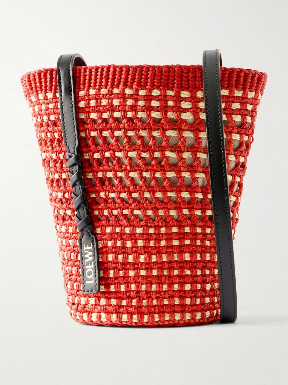 + Paula's Ibiza Braid leather-trimmed raffia shoulder bag