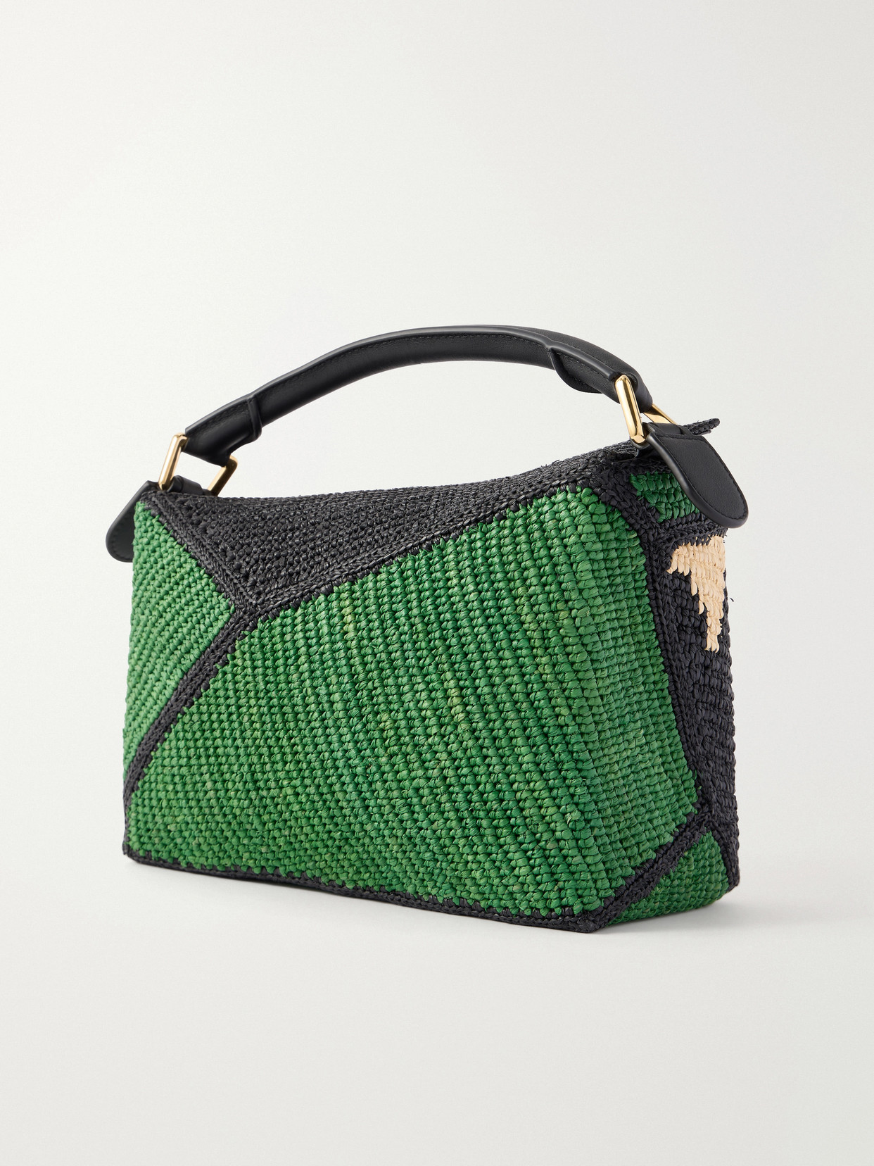 + Paula'S Ibiza Puzzle Edge Crocodile Leather-Trimmed Raffia Shoulder Bag