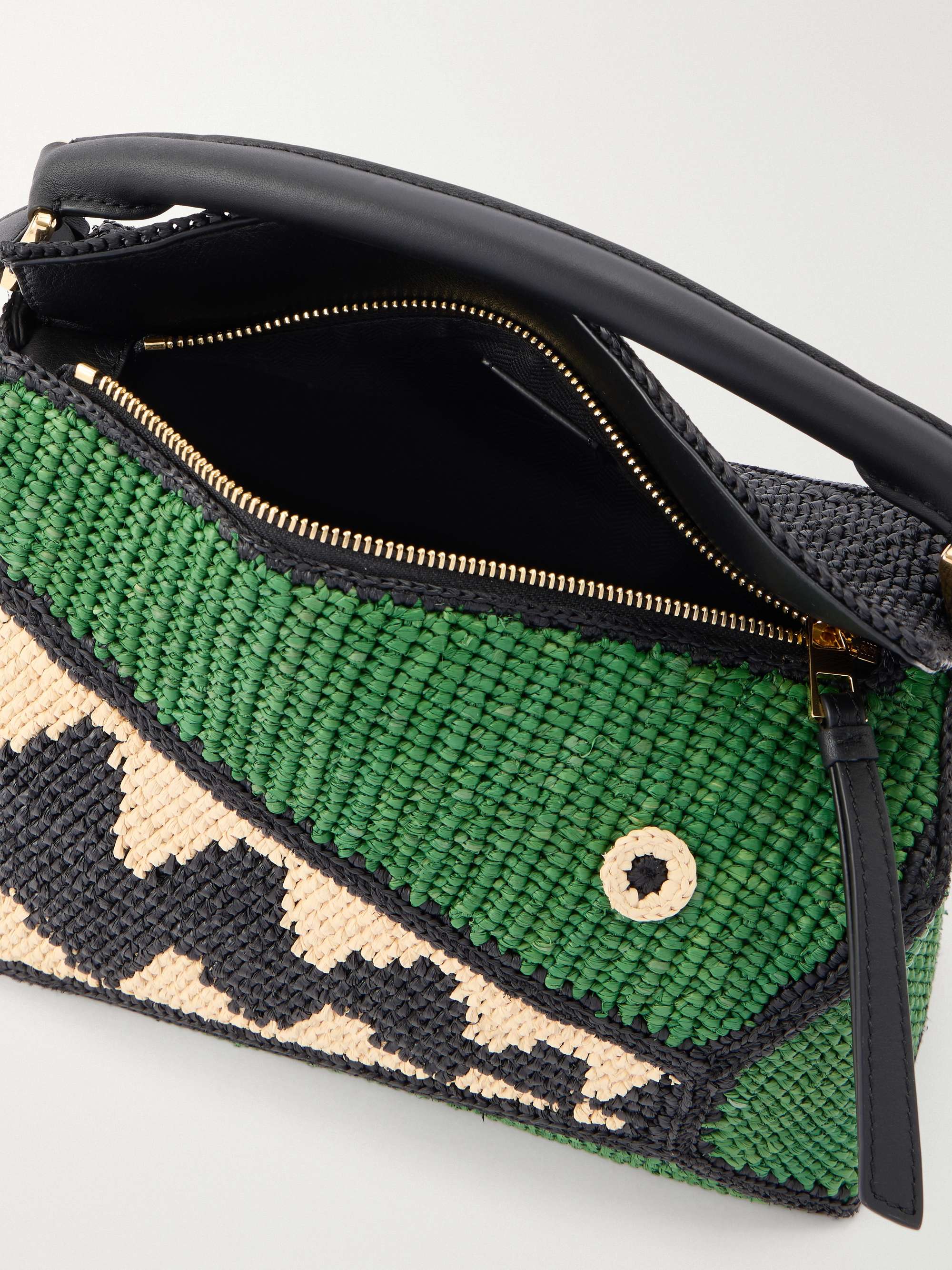 LOEWE + Paula's Ibiza Puzzle Edge Crocodile leather-trimmed raffia