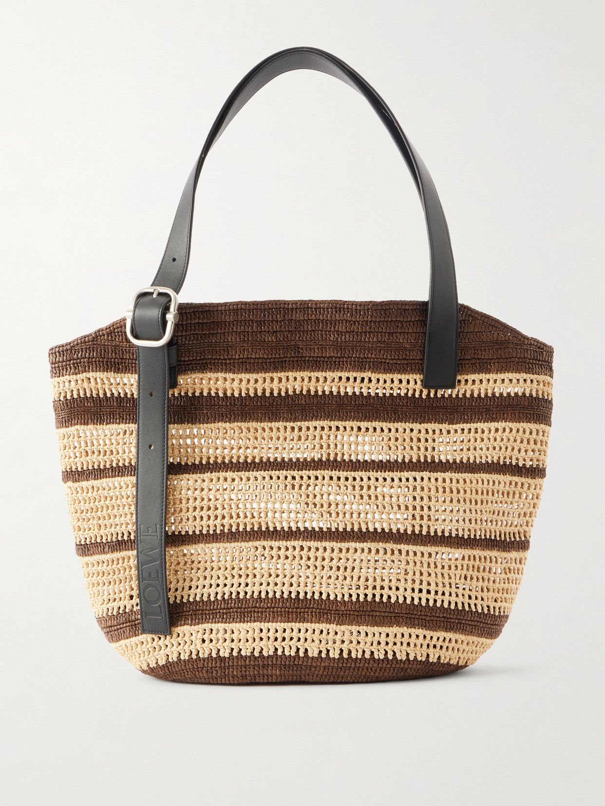 Loewe + Paula's Ibiza Loop Basket Leather-trimmed Raffia Tote In Neutral