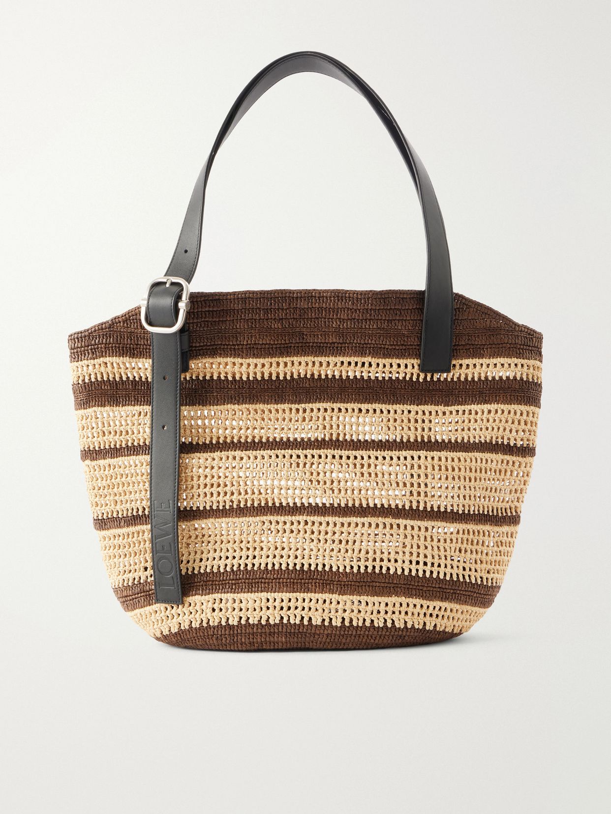 Paula's Ibiza Loop Basket leather-trimmed raffia tote
