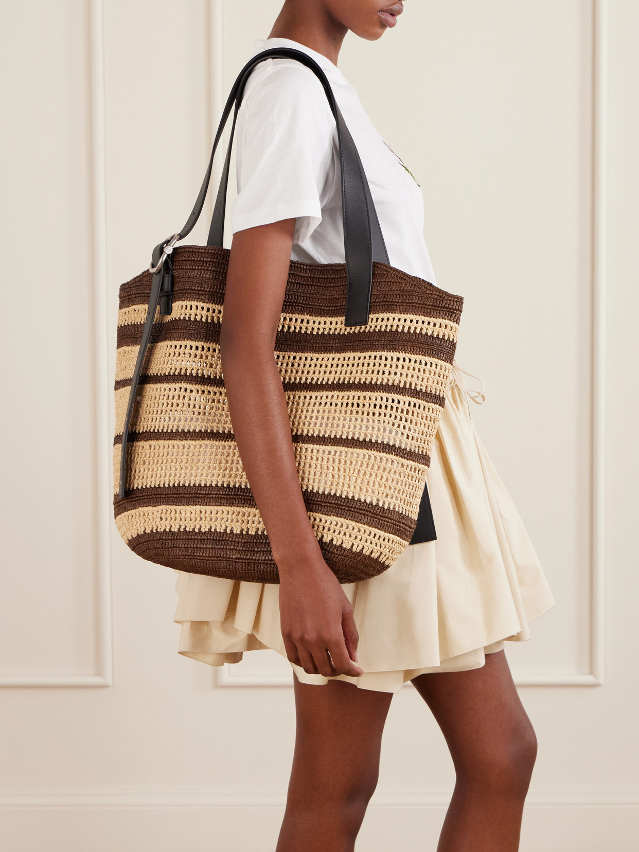 + Paula'S Ibiza Loop Basket Leather-Trimmed Raffia Tote