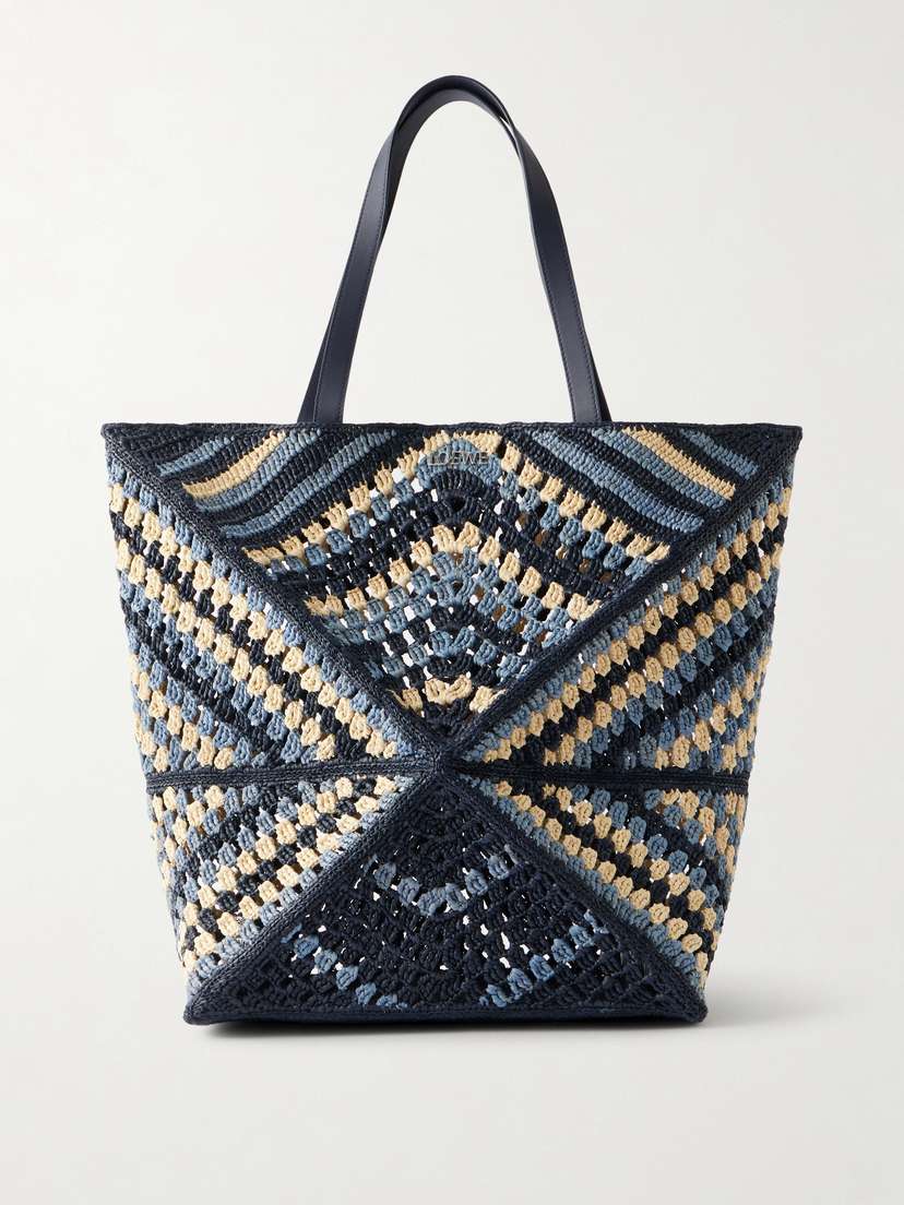 Loewe + Paula's Ibiza Puzzle Fold Large Leather-trimmed Raffia Shoulder Bag
