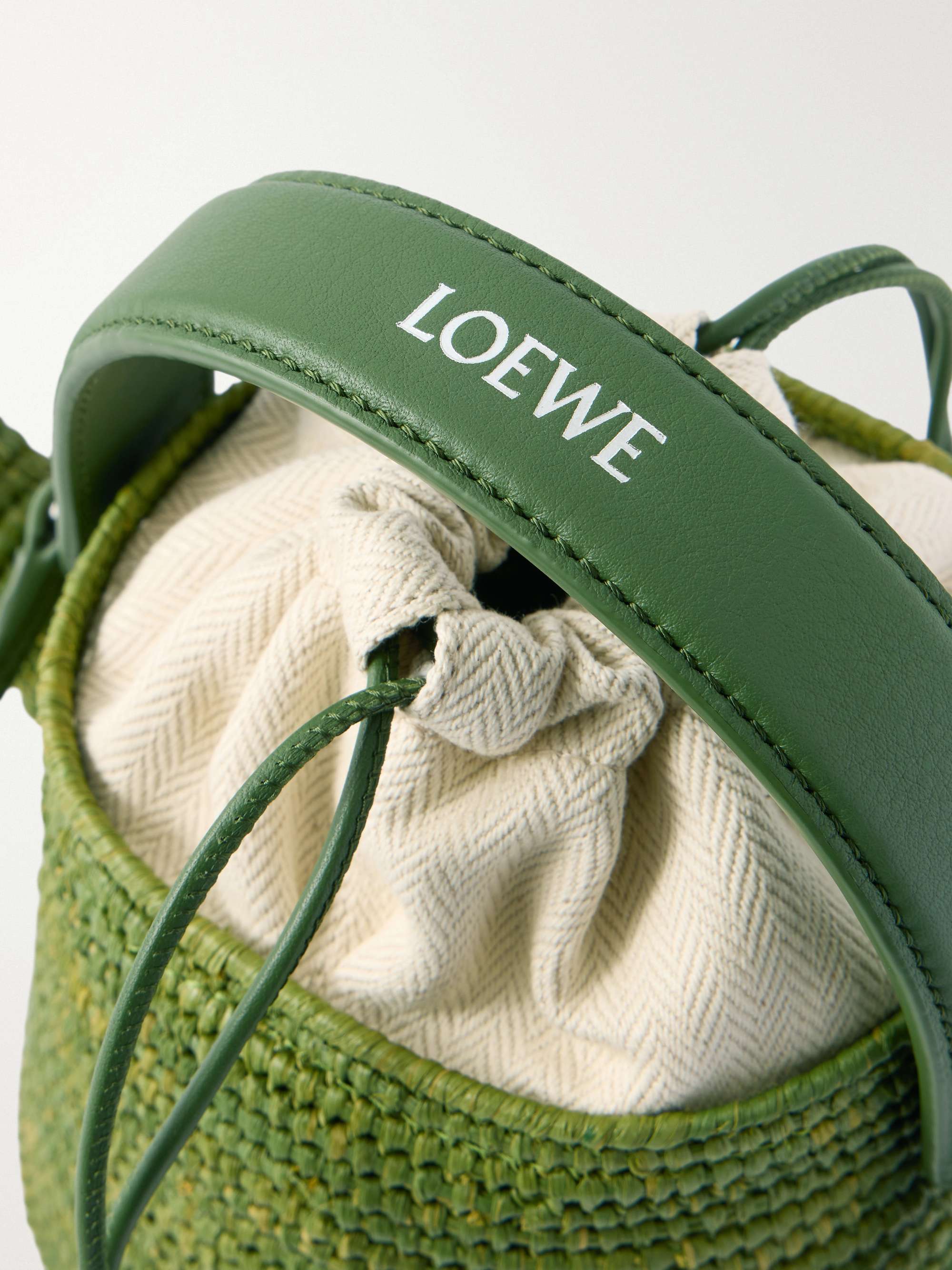 LOEWE + Paula's Ibiza Watering Can leather-trimmed raffia shoulder