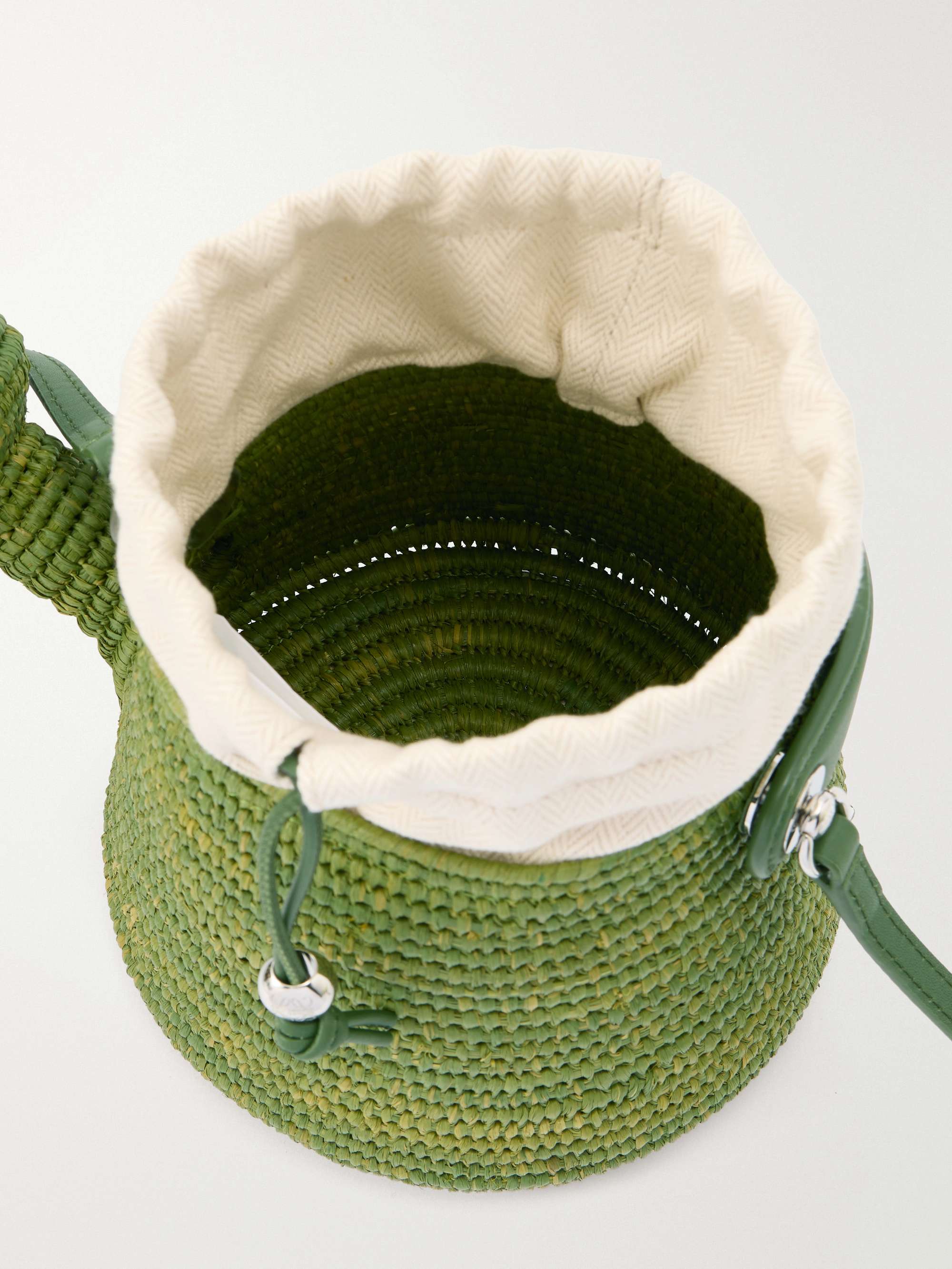LOEWE + Paula's Ibiza Watering Can leather-trimmed raffia shoulder