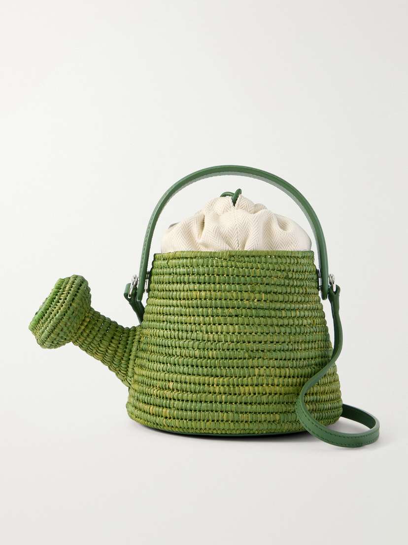 Loewe + Paula's Ibiza Watering Can Leather-trimmed Raffia Shoulder Bag