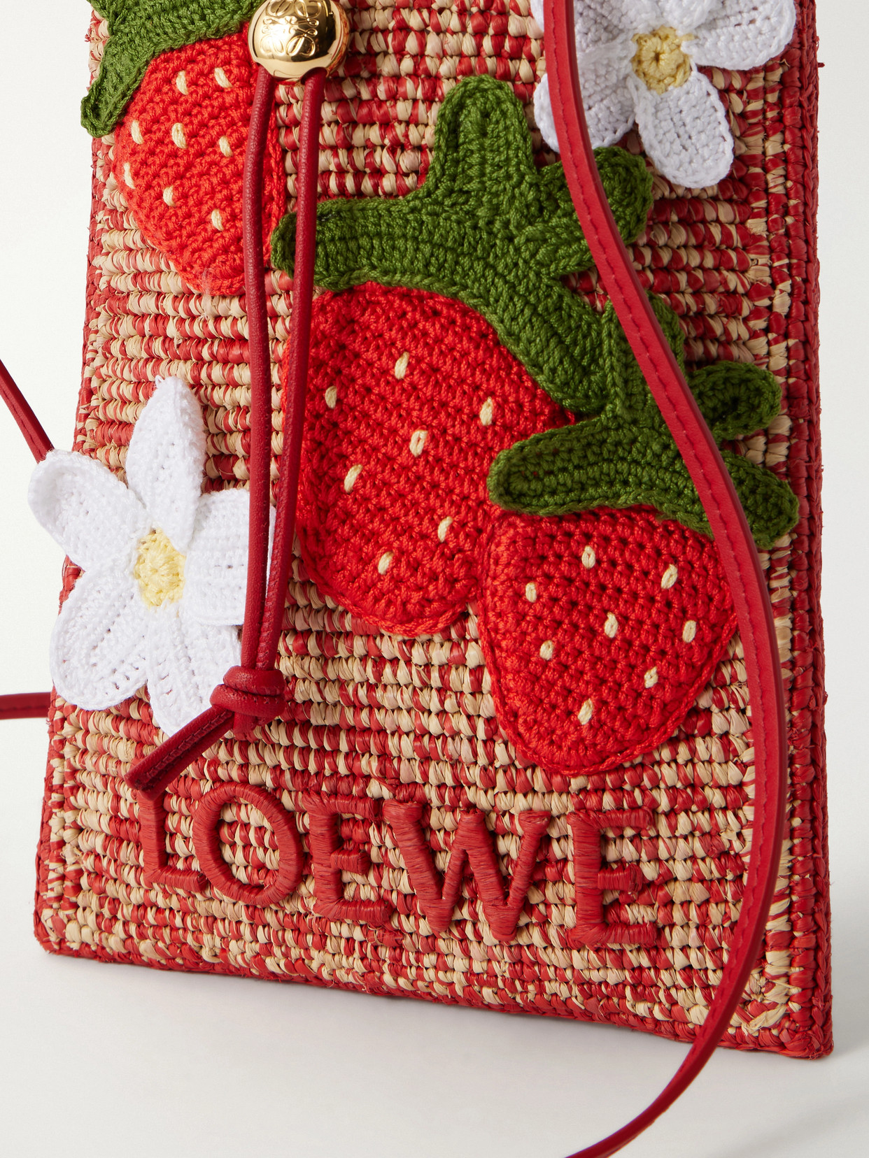 Loewe Strawberry-embellishment Raffia Crossbody Bag In Brown