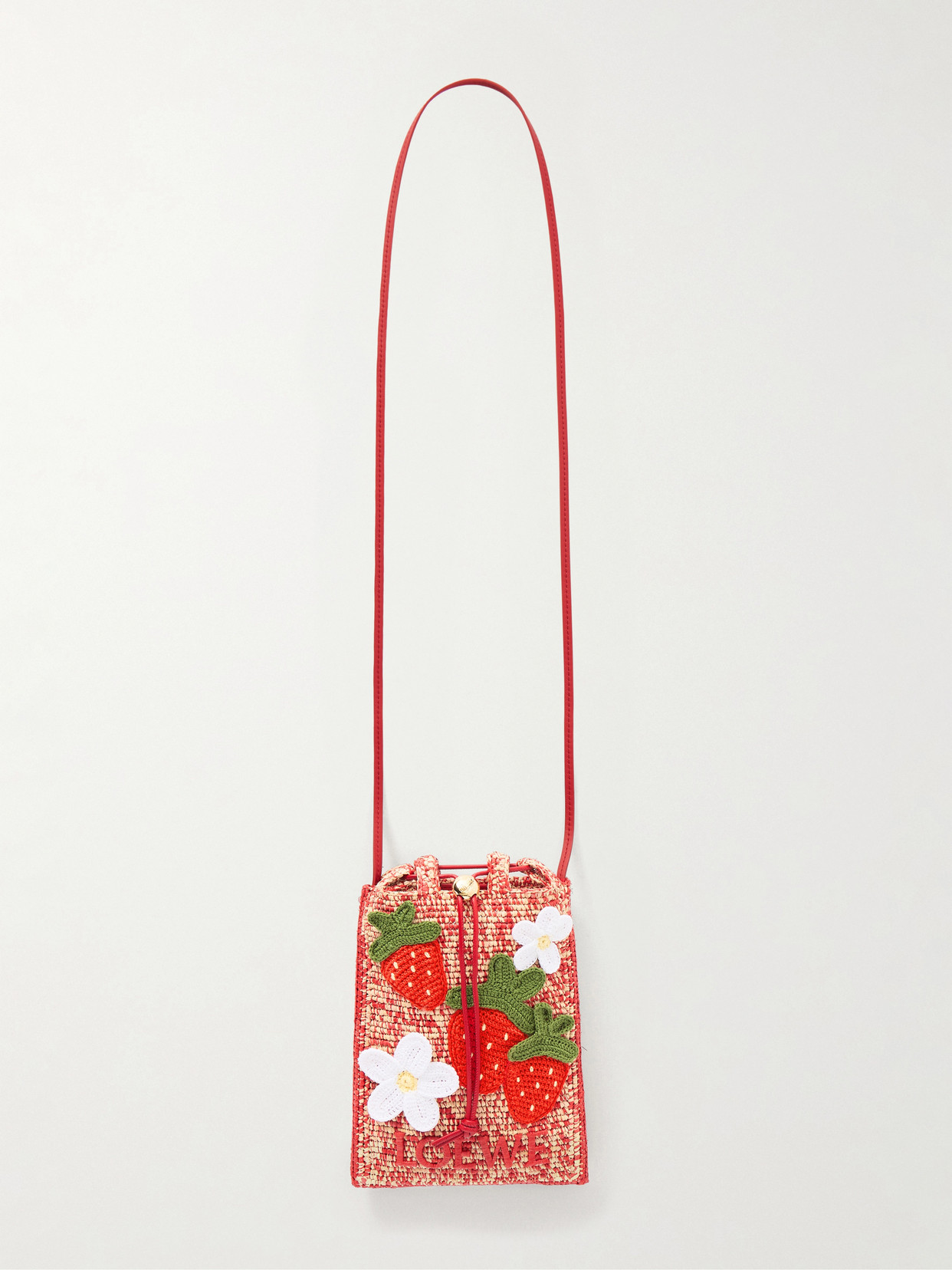 Loewe Strawberry-embellishment Raffia Crossbody Bag In Brown