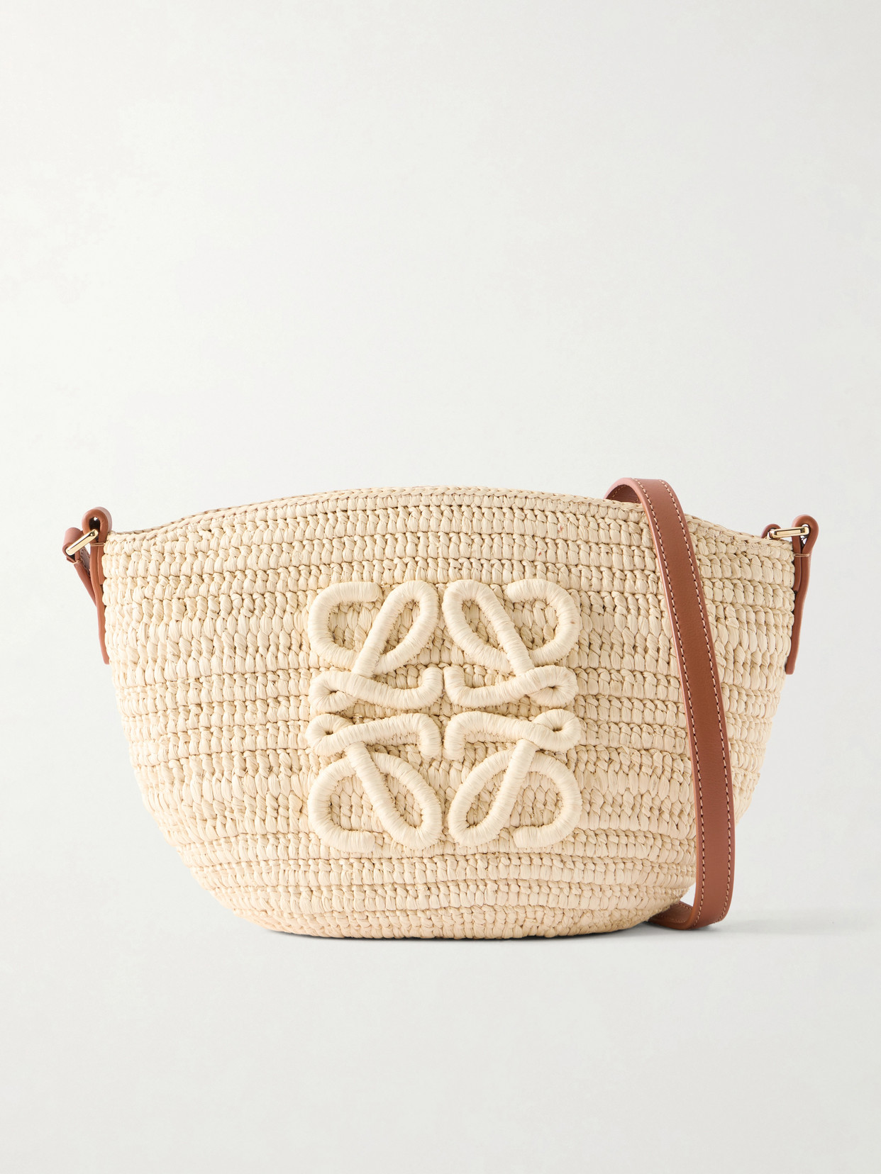 Loewe + Paula's Ibiza Eclipse Leather-trimmed Raffia Shoulder Bag In Neutral