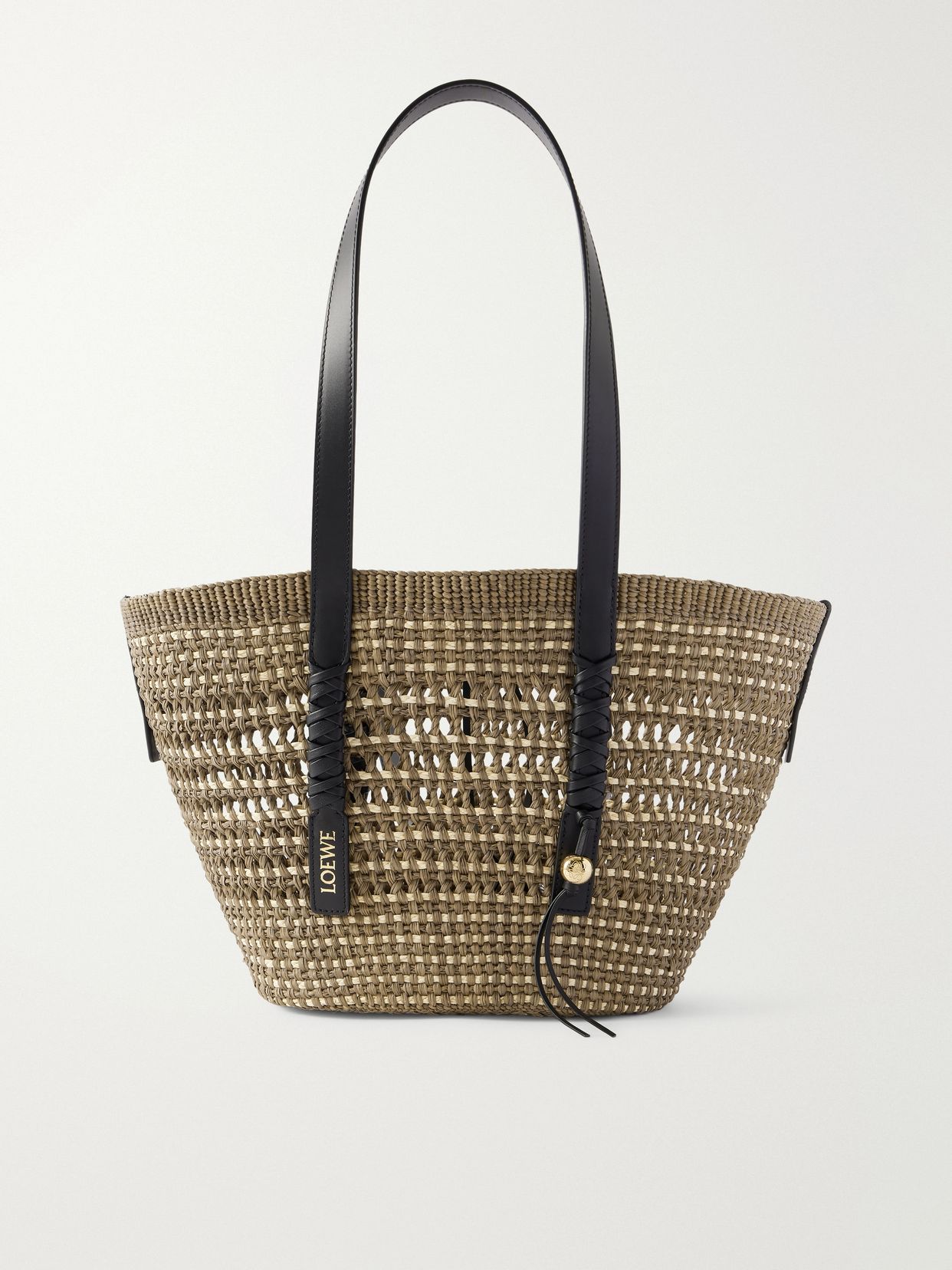 Paula's Ibiza Braid medium leather-trimmed raffia tote