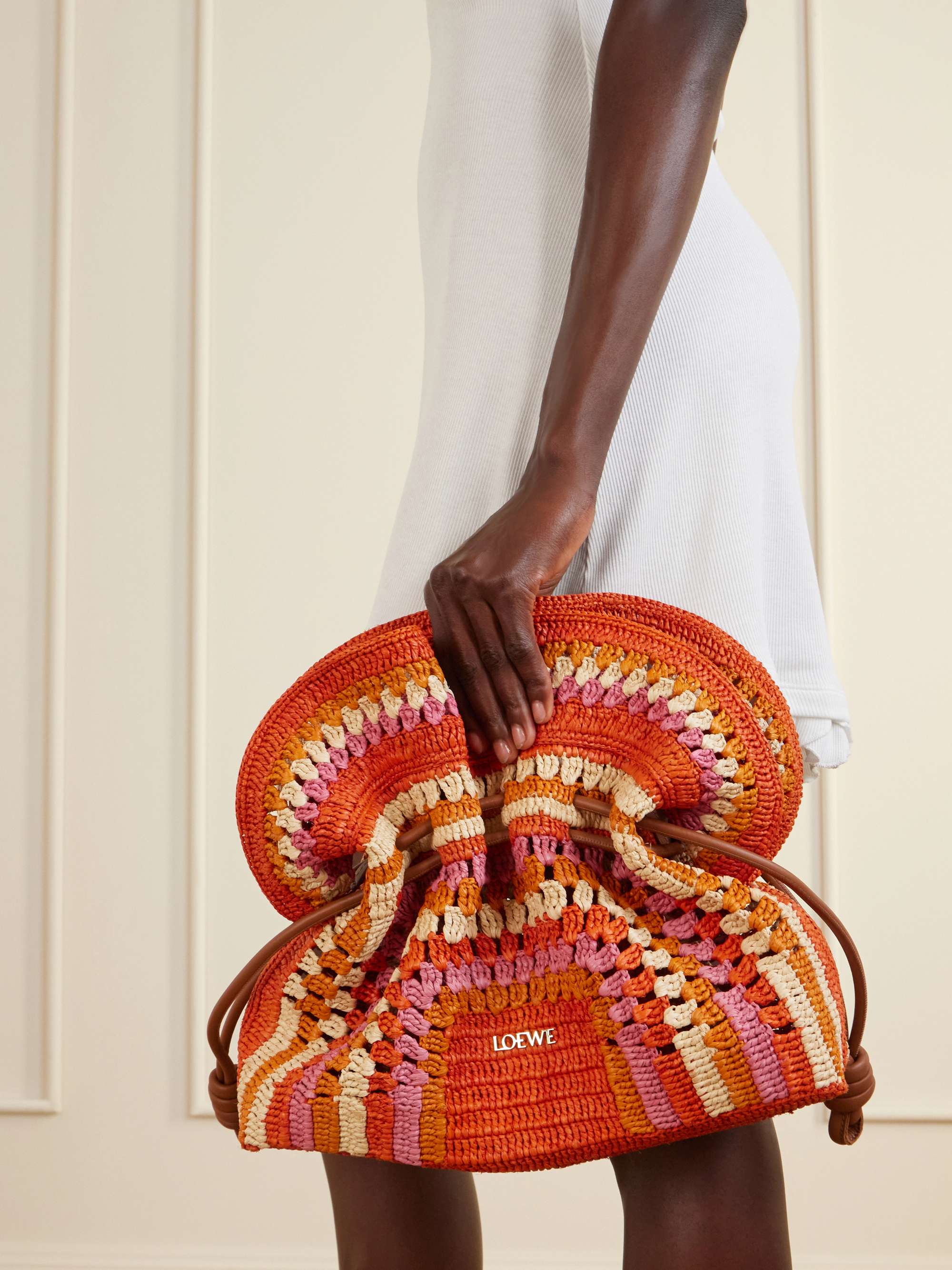 LOEWE + Paula's Ibiza Flamenco mini leather-trimmed crocheted