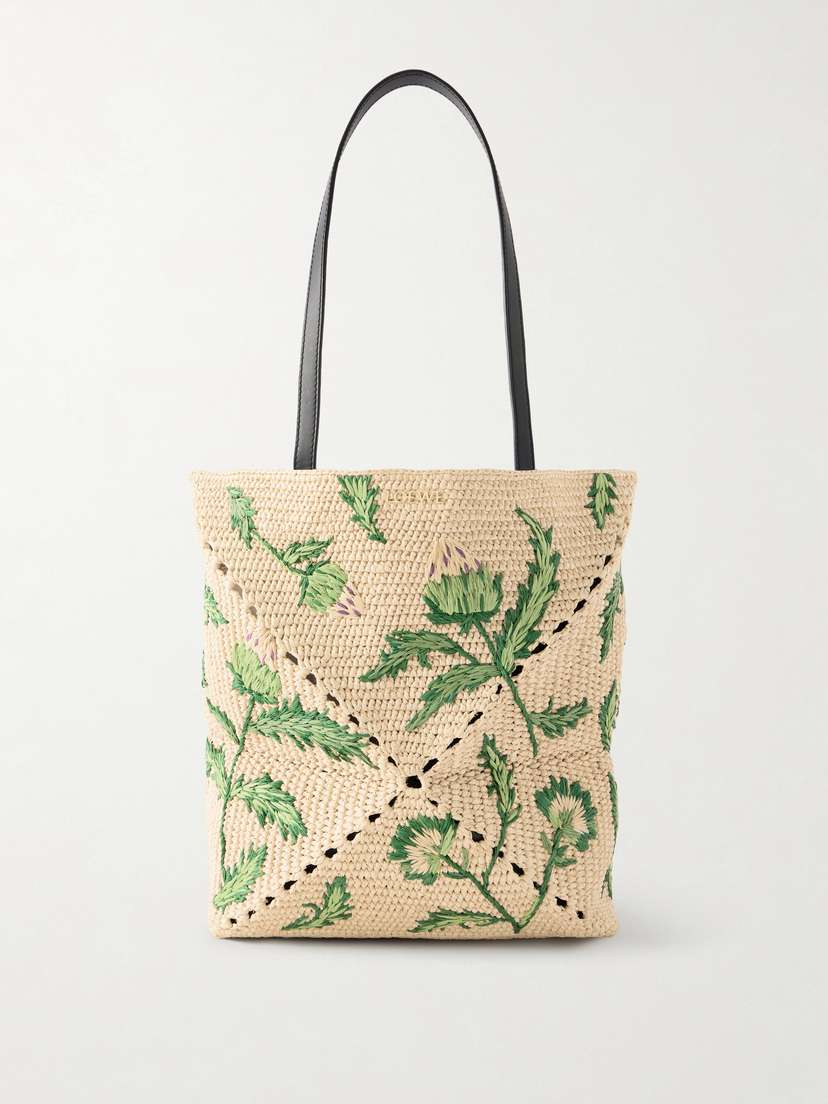 Loewe + Paula's Ibiza Puzzle Fold Leather-trimmed Raffia Tote Bag