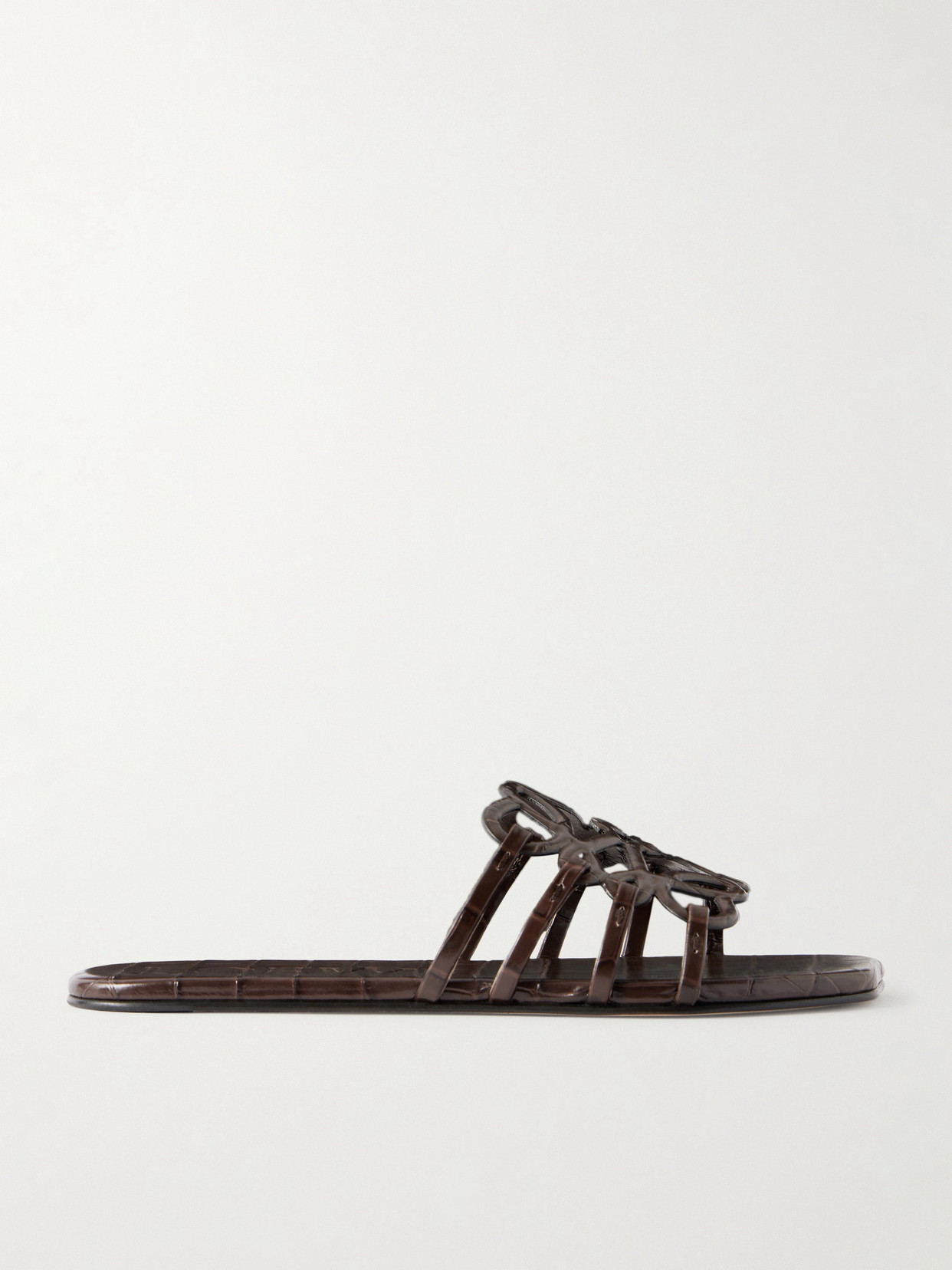 Loewe Petal Anagram Croc-effect Leather Slides In Brown