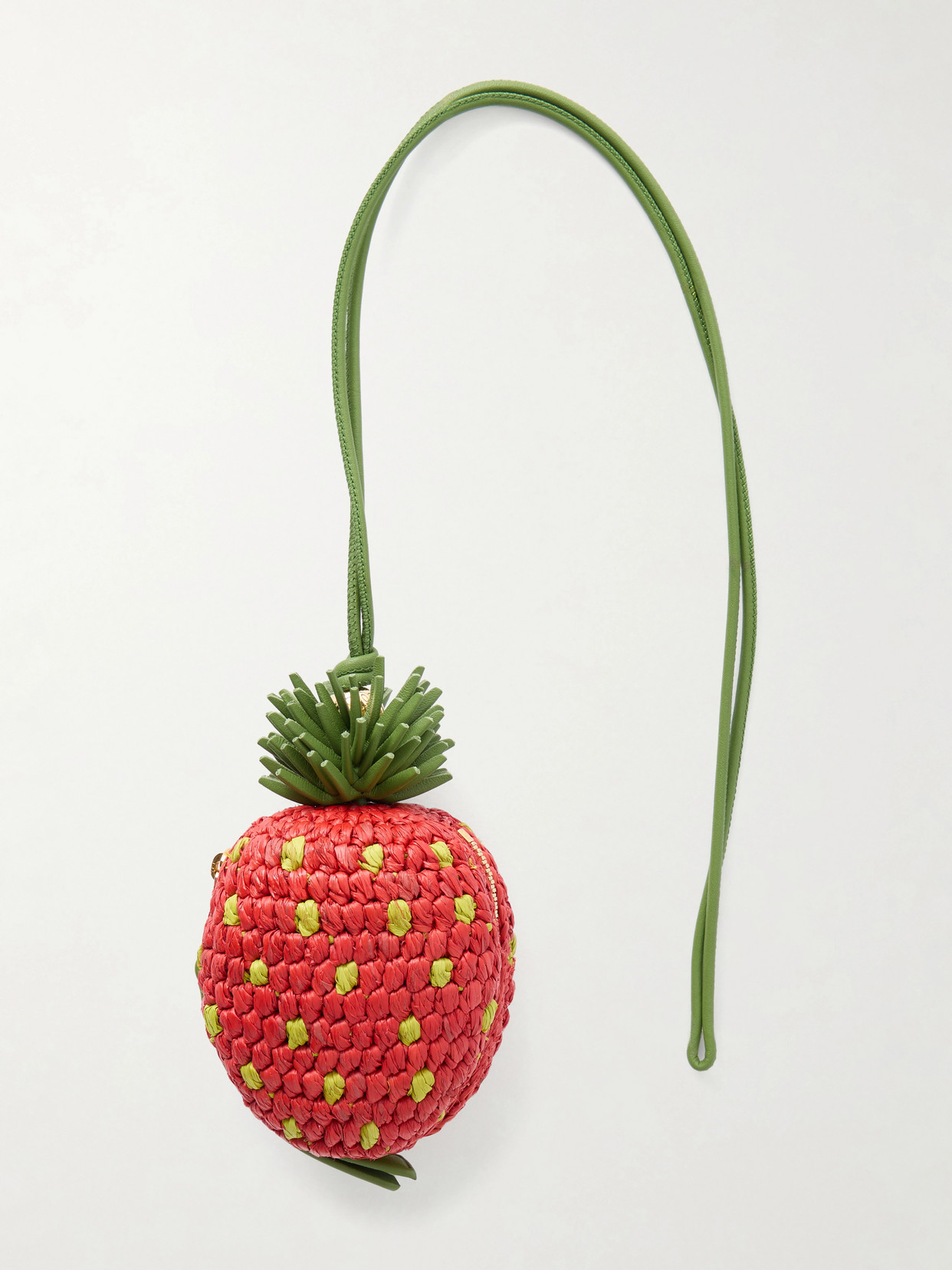 Loewe + Paula's Ibiza Strawberry Leather-trimmed Raffia Pouch In Red