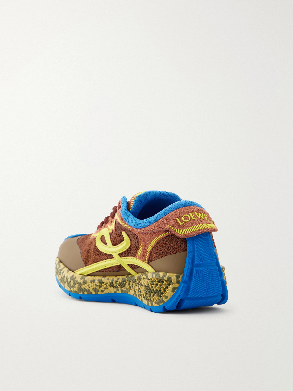 Loewe Pogo Logo-detailed Suede-trimmed Knitted Sneakers In Brown