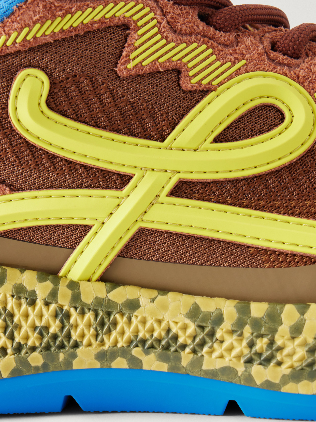 Loewe Pogo Logo-detailed Suede-trimmed Knitted Sneakers In Brown
