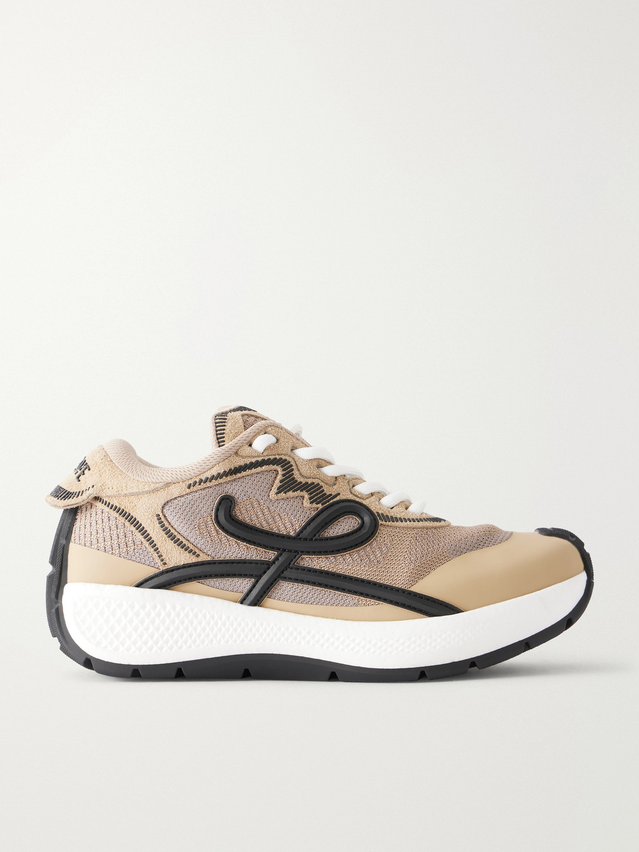Loewe Pogo Logo-detailed Suede-trimmed Knitted Sneakers In Brown
