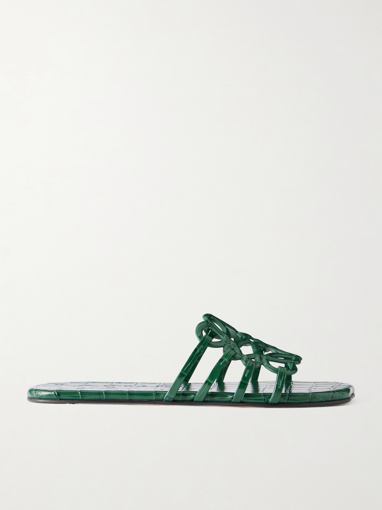 Loewe Petal Anagram Croc-effect Leather Slides In Green