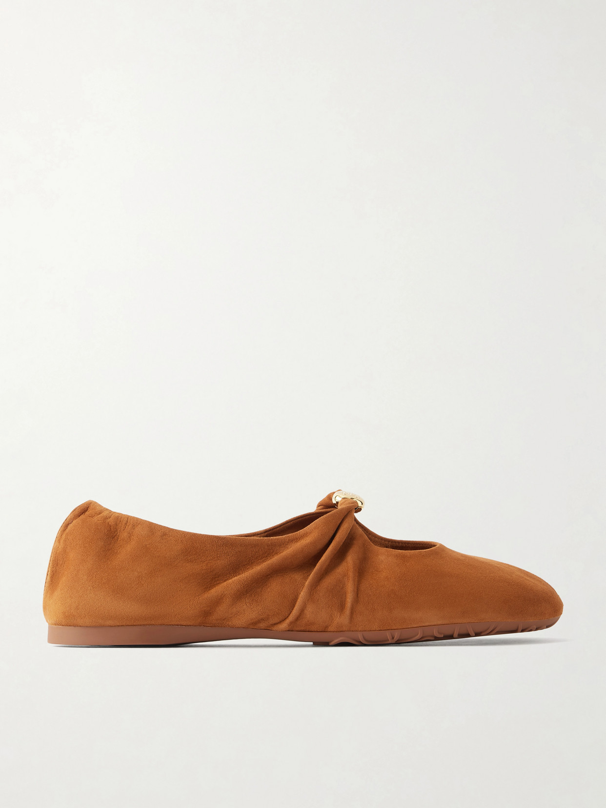 Loewe Pebble Embellished Suede Flats In Brown