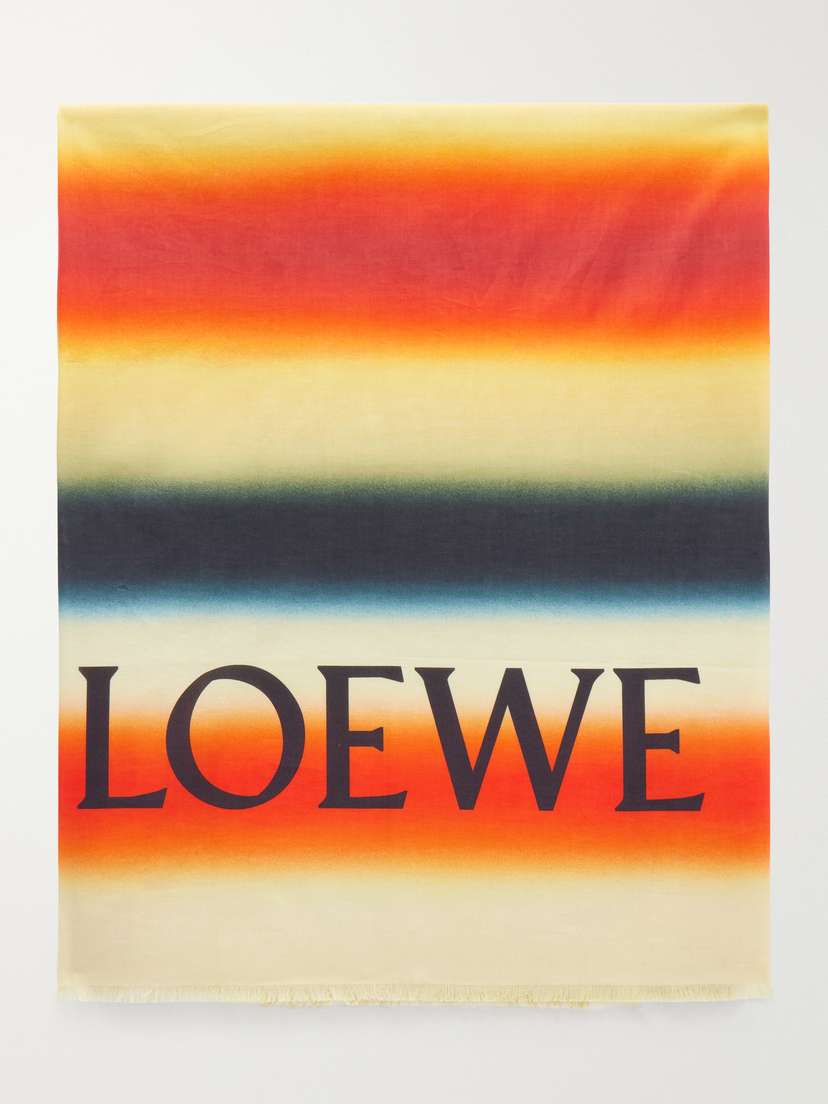 Loewe + Paula's Ibiza Fringed Striped Cotton-voile Scarf