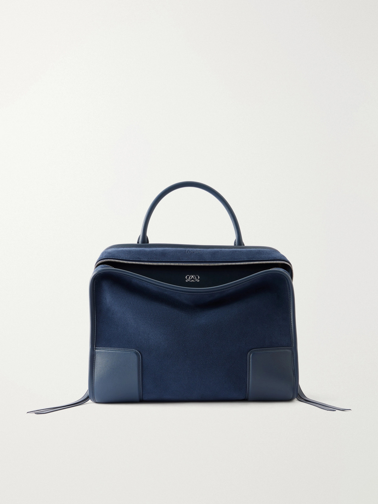 Loewe Amazona Leather-trimmed Suede Tote In Blue