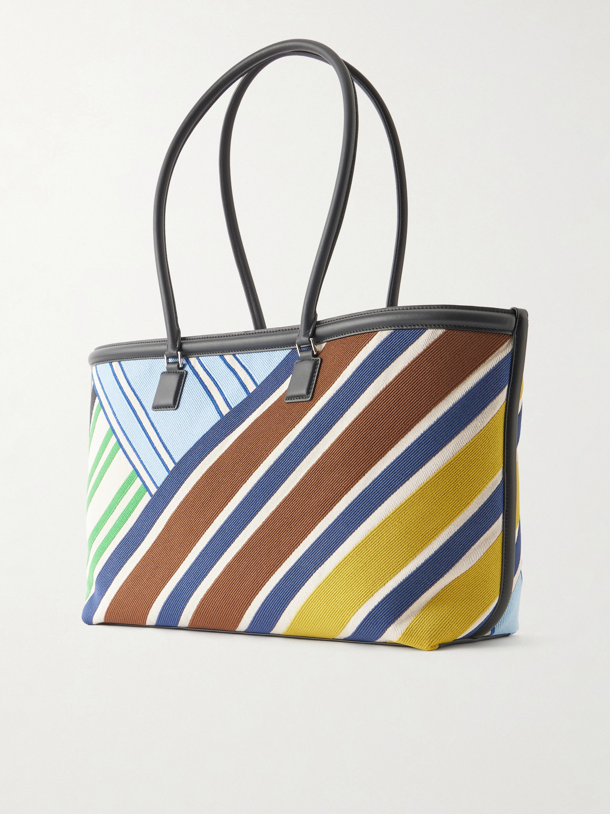 Verano Logo-Embroidered Striped Leather-Trimmed Canvas Tote