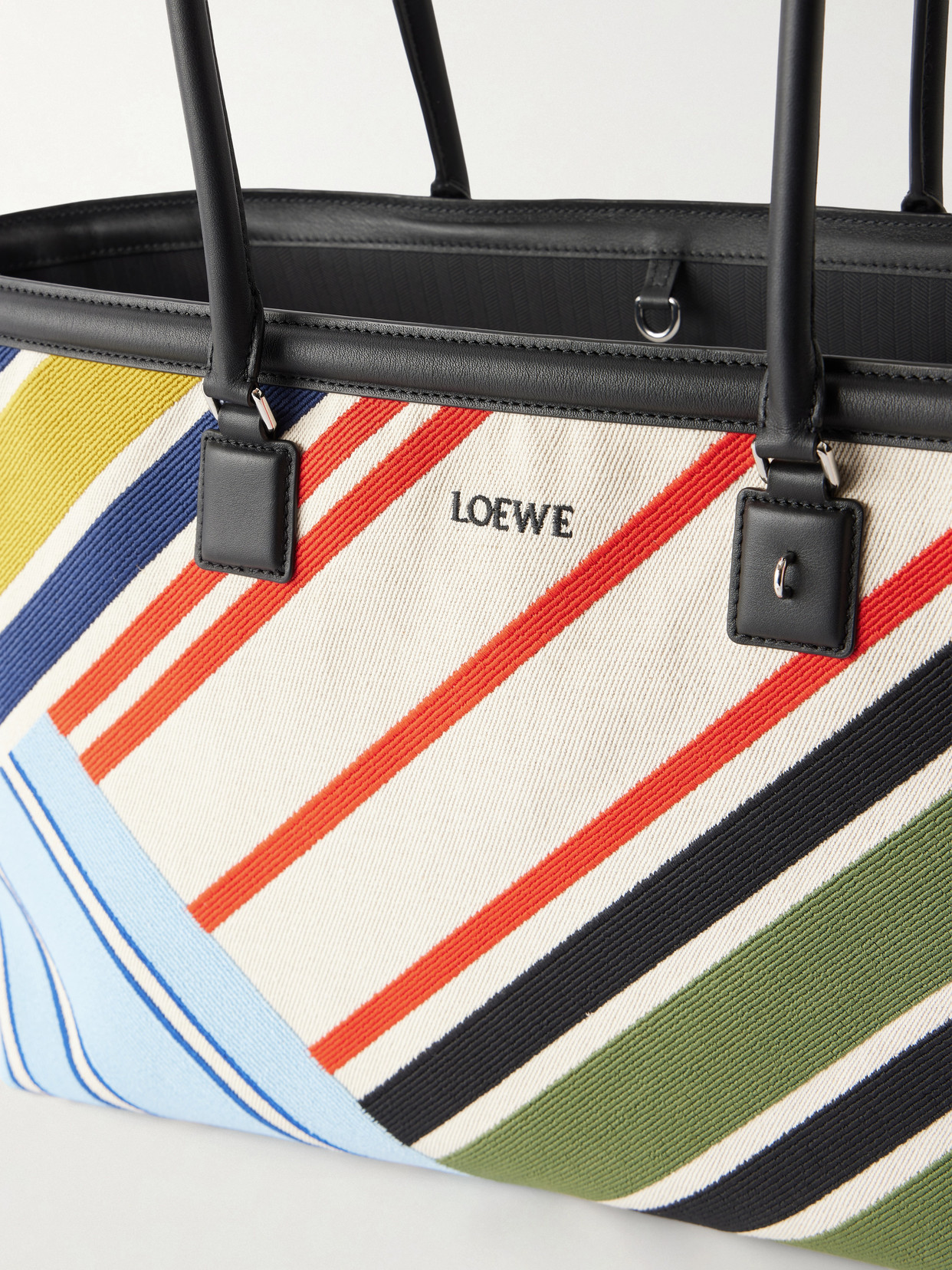 Verano Logo-Embroidered Striped Leather-Trimmed Canvas Tote