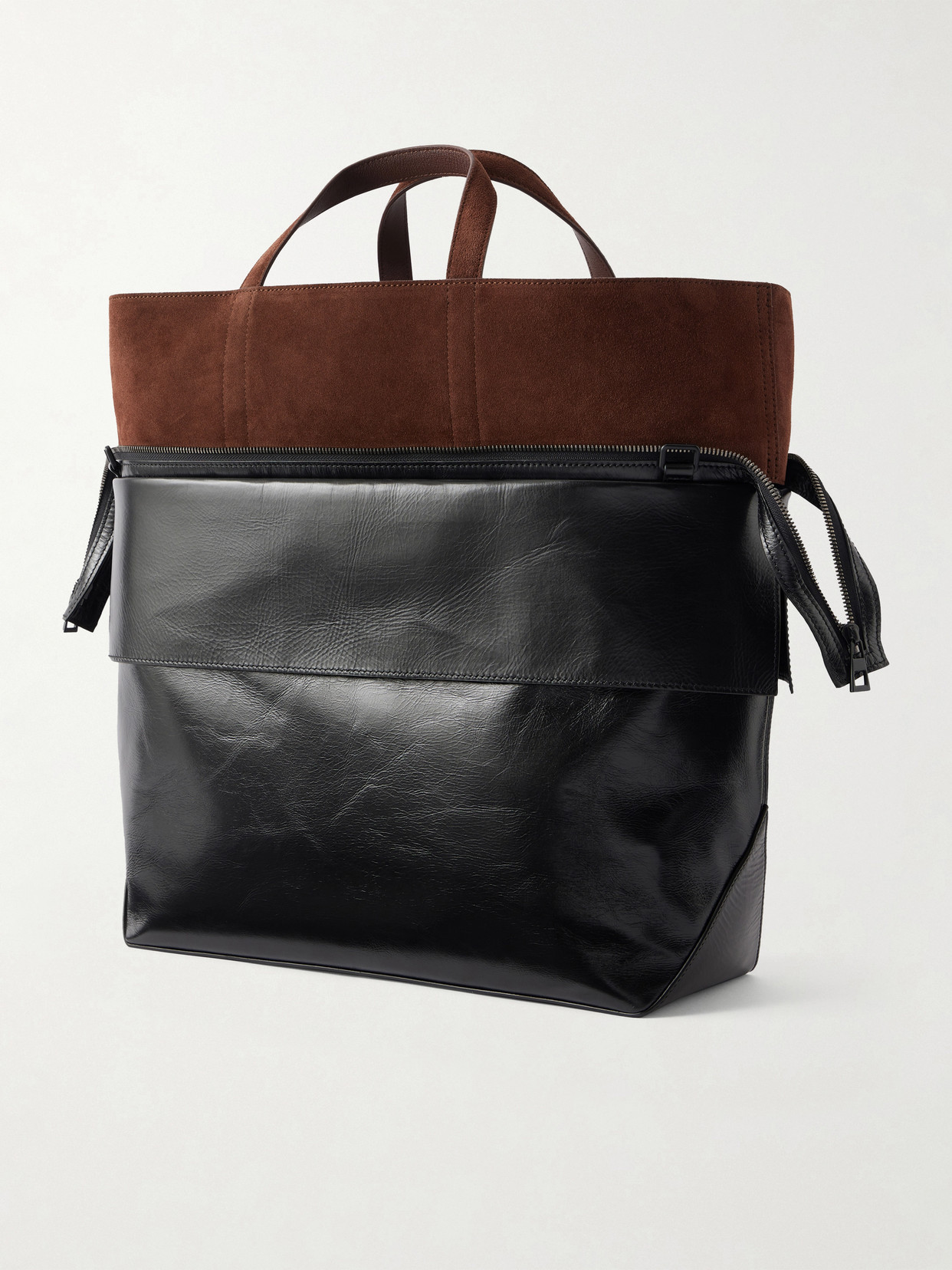 Switch Large Suede-Trimmed Crinkled Leather Tote