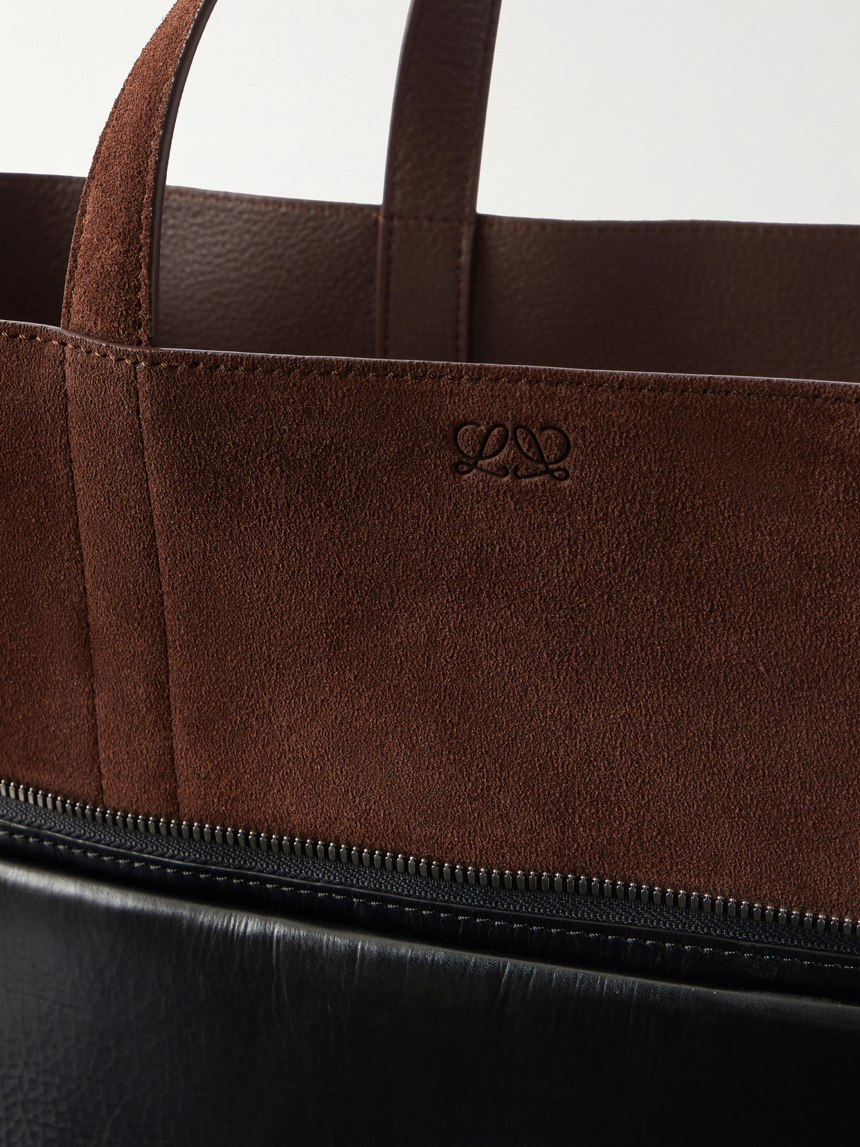 Switch Large Suede-Trimmed Crinkled Leather Tote