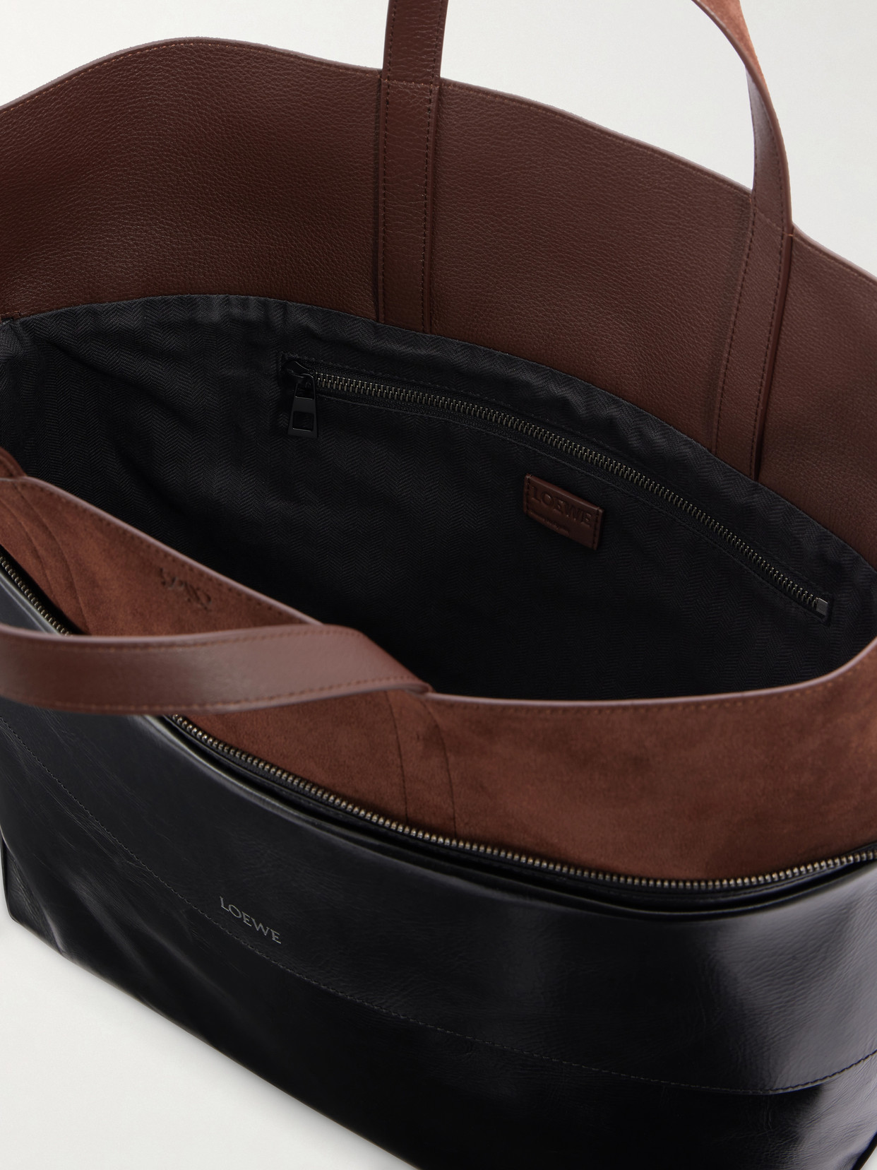 Switch Large Suede-Trimmed Crinkled Leather Tote