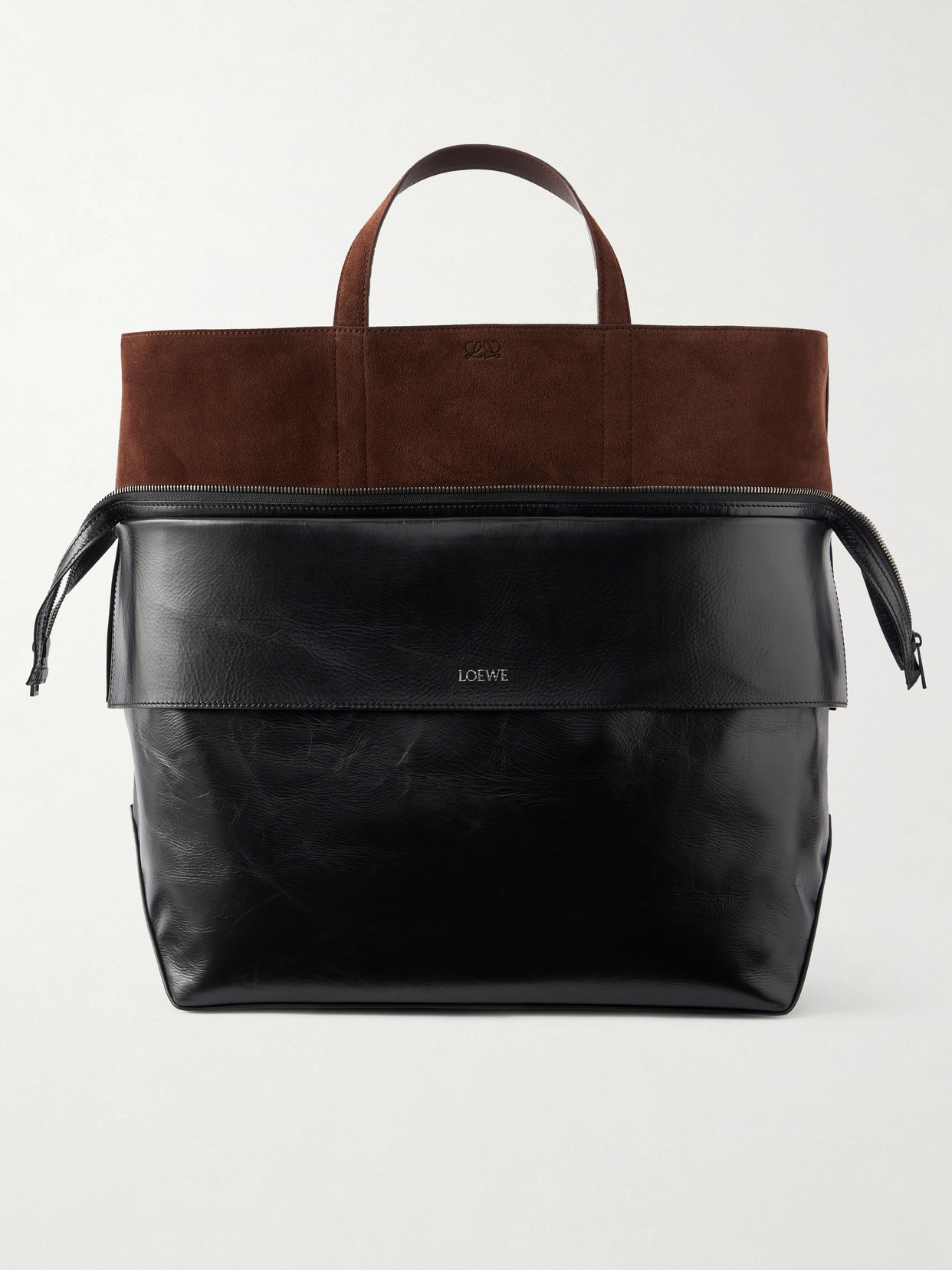 Loewe Switch Large Suede-trimmed Crinkled Leather Tote In White