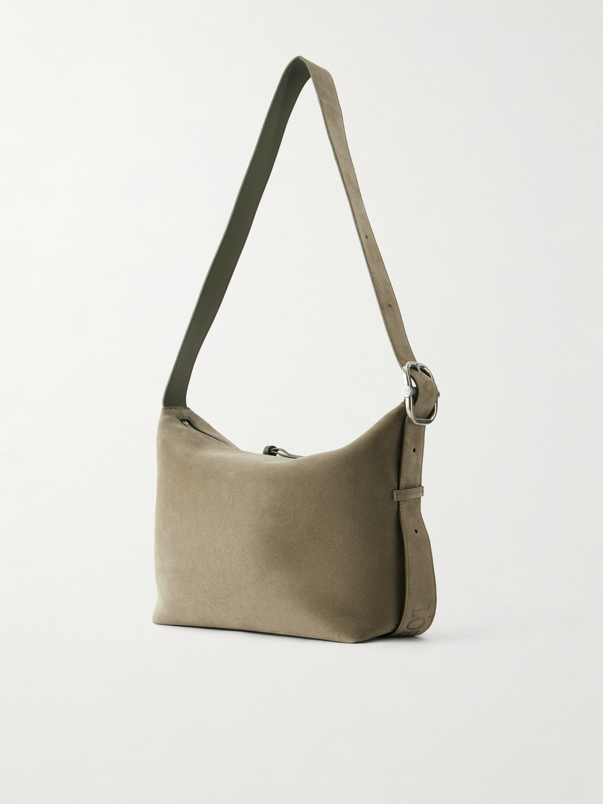Loewe Loop Medium Suede Shoulder Bag In Green