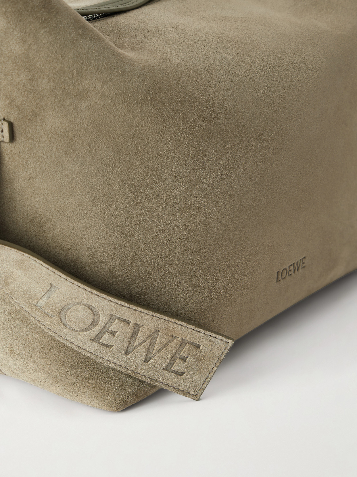 Loewe Loop Medium Suede Shoulder Bag In Green