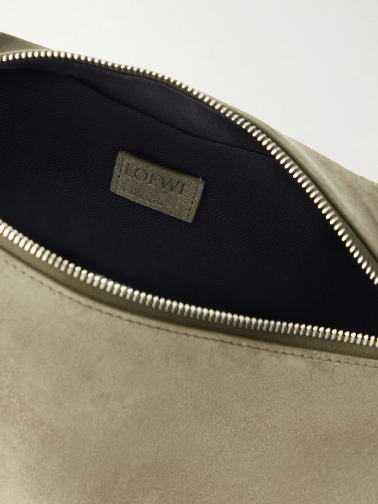 Loewe Loop Medium Suede Shoulder Bag In Green