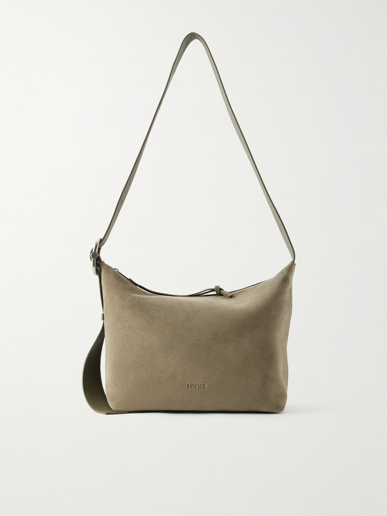 Loewe Loop Medium Suede Shoulder Bag In Green