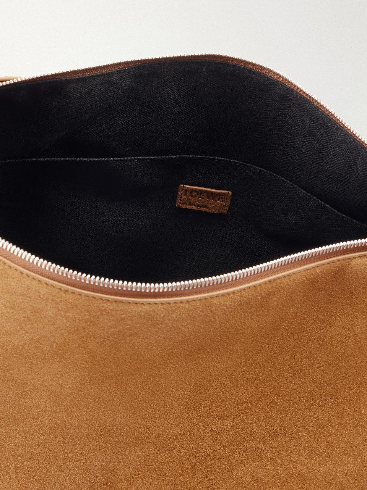 Loewe Loop Large Suede Shoulder Bag In Brown