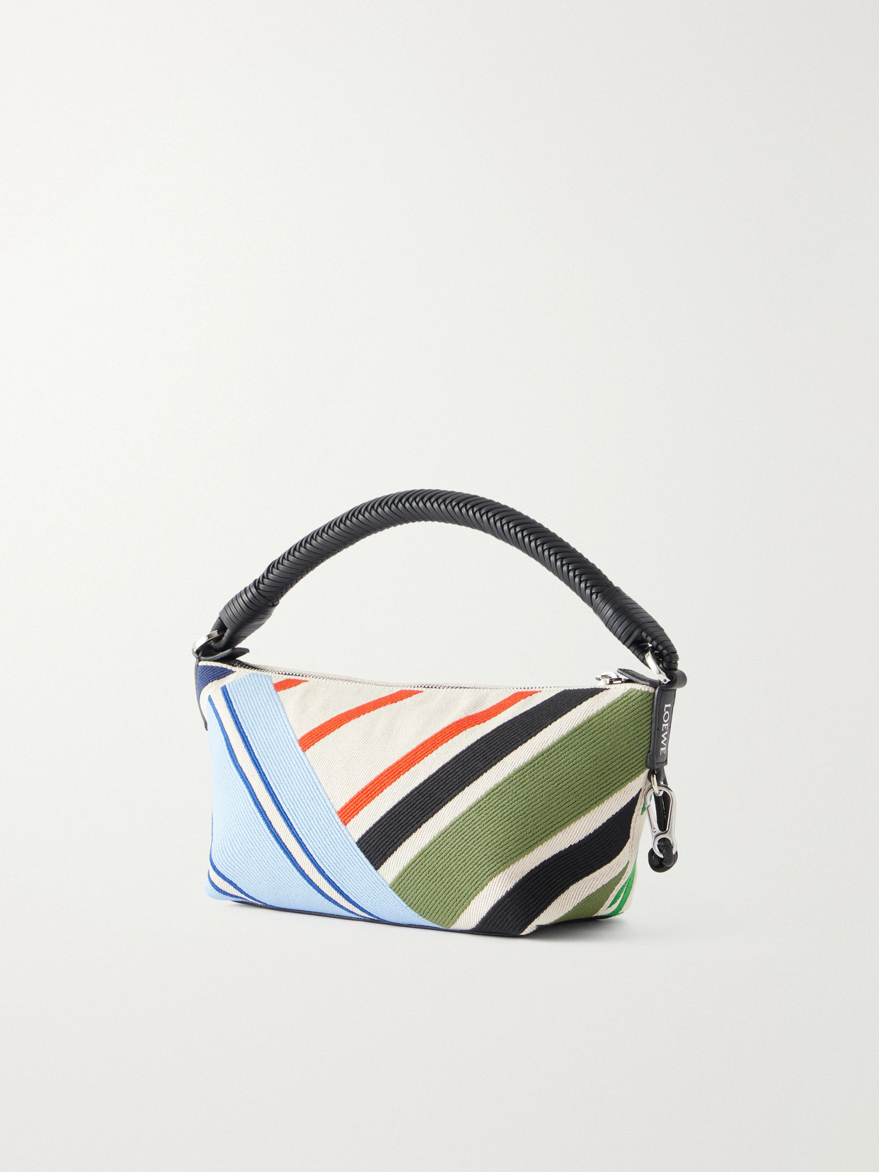 Cala Bayadere Leather-Trimmed Paneled Striped Canvas Shoulder Bag