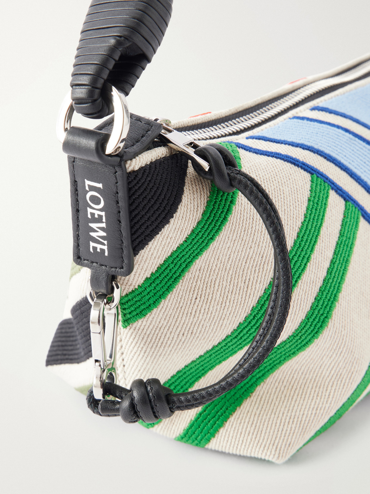 Cala Bayadere Leather-Trimmed Paneled Striped Canvas Shoulder Bag