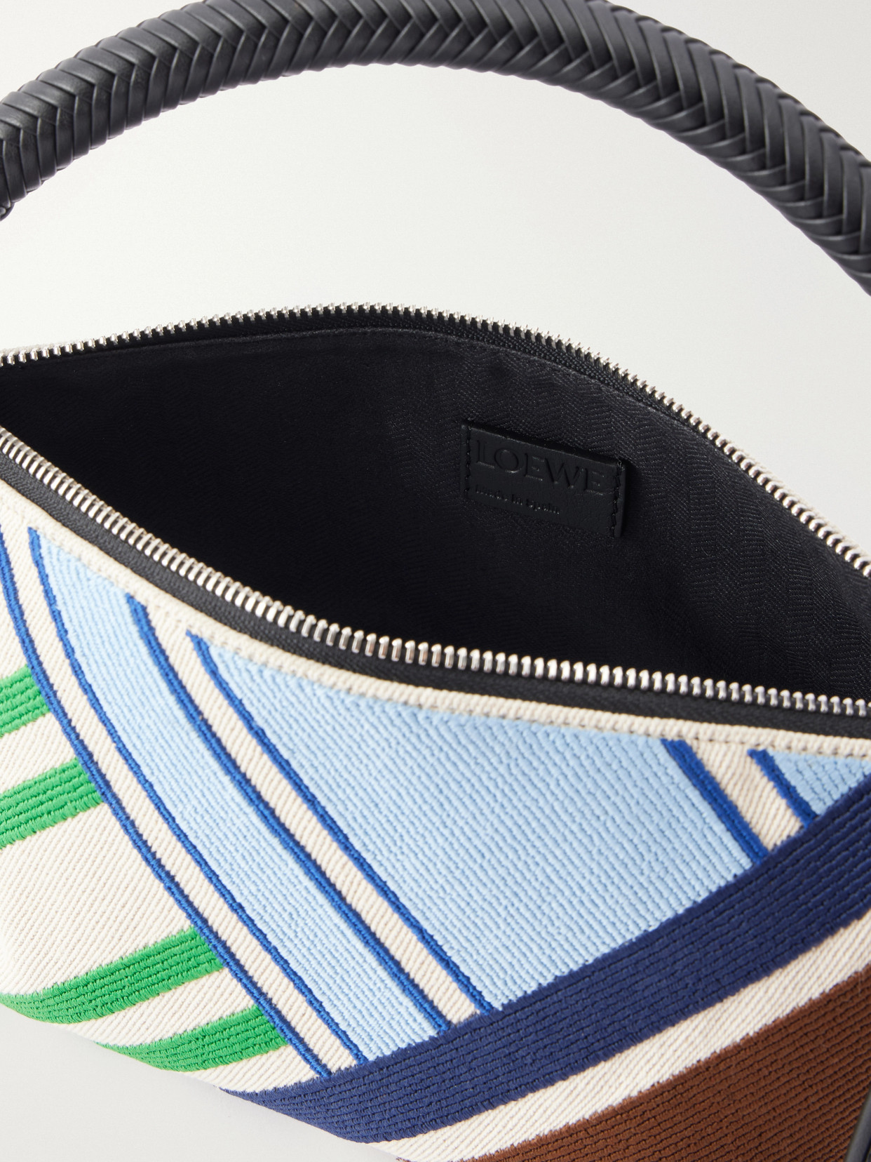 Cala Bayadere Leather-Trimmed Paneled Striped Canvas Shoulder Bag