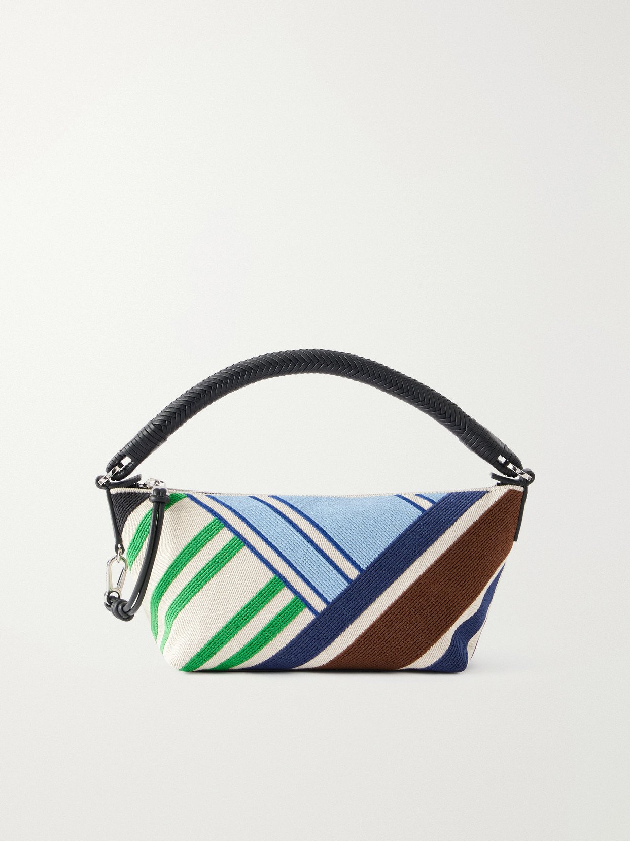Loewe Cala Bayadere Leather-trimmed Striped Canvas Shoulder Bag In Green