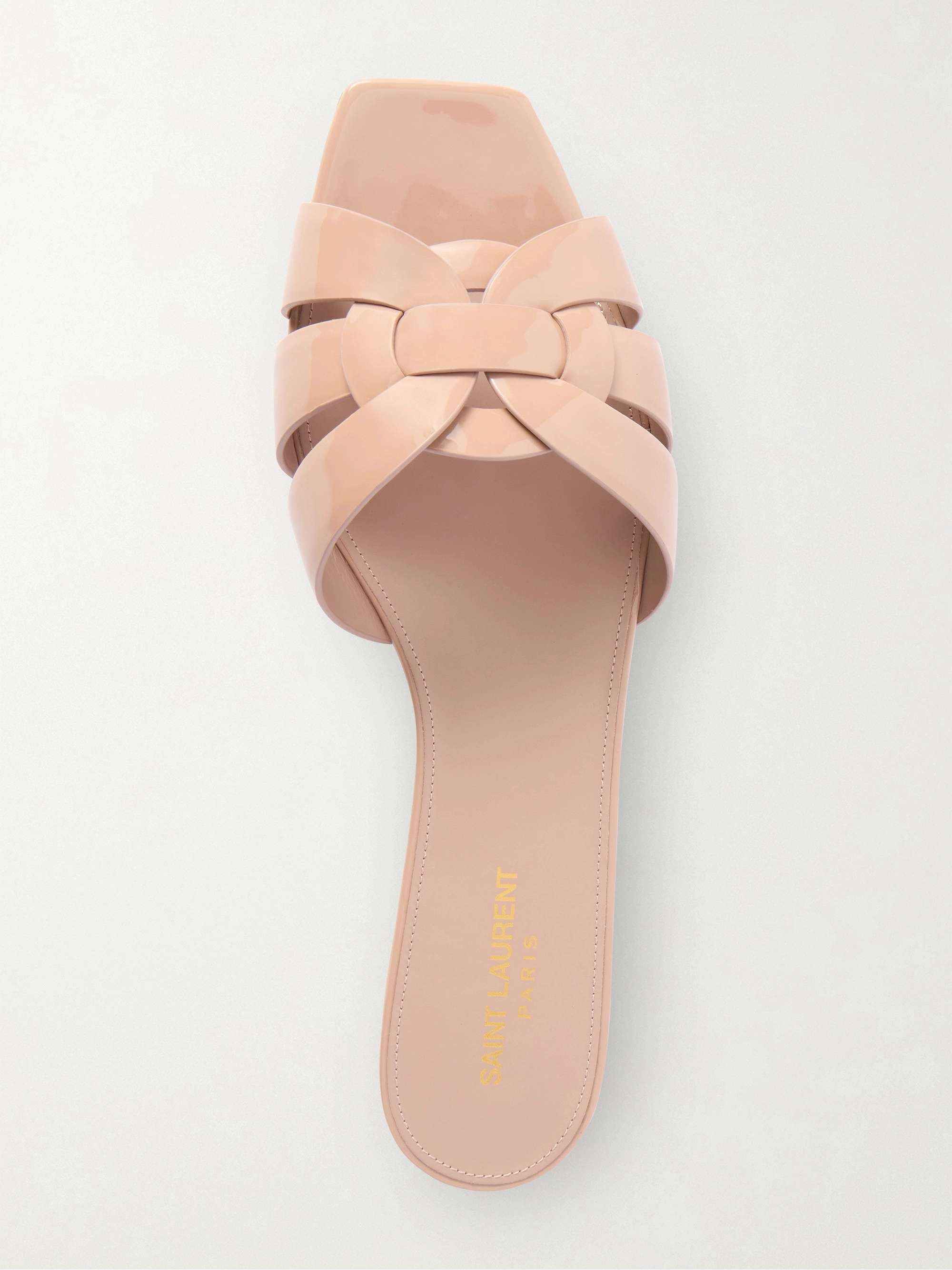 SAINT LAURENT Tribute woven patent-leather slides | NET-A-PORTER