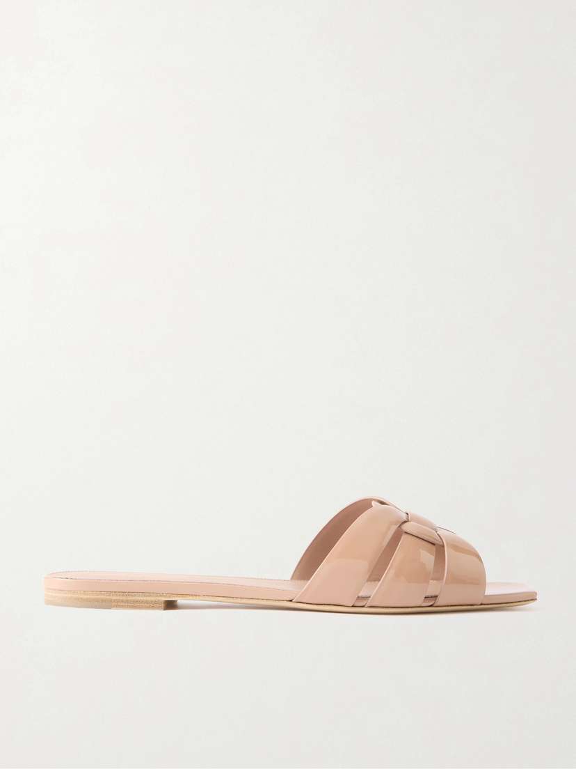 Saint Laurent Tribute Woven Patent-leather Slides