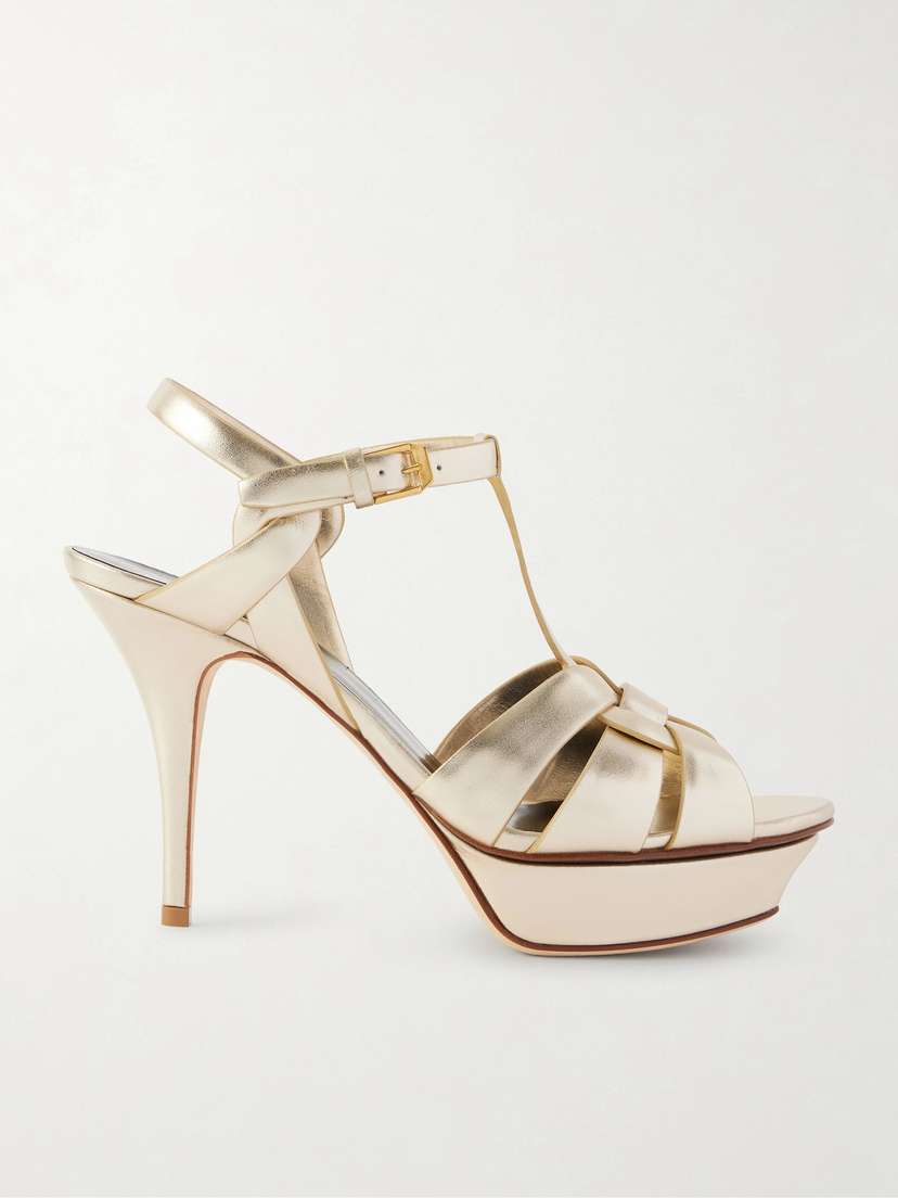 Saint Laurent Tribute Woven Metallic Leather Platform Sandals