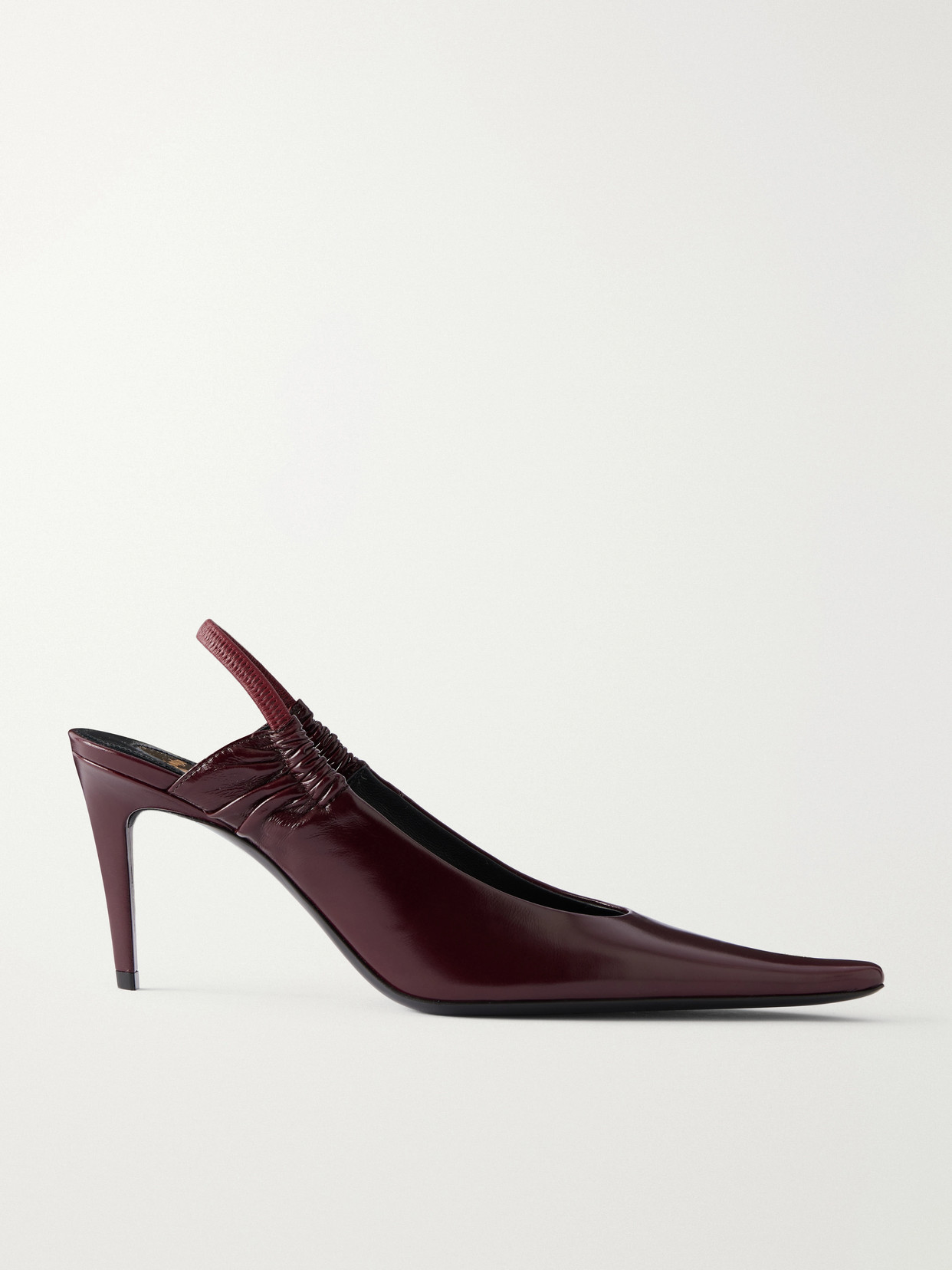 SAINT LAURENT - Anne-marie 75 Ruched Leather Slingback Pumps - Burgundy
