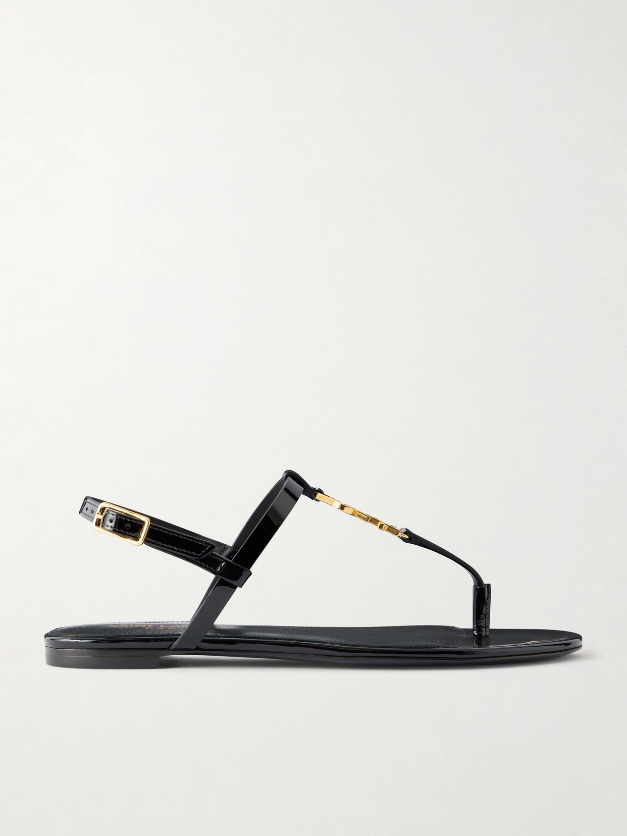 SAINT LAURENT - Cassandre Logo-embellished Patent Leather Sandals - Black