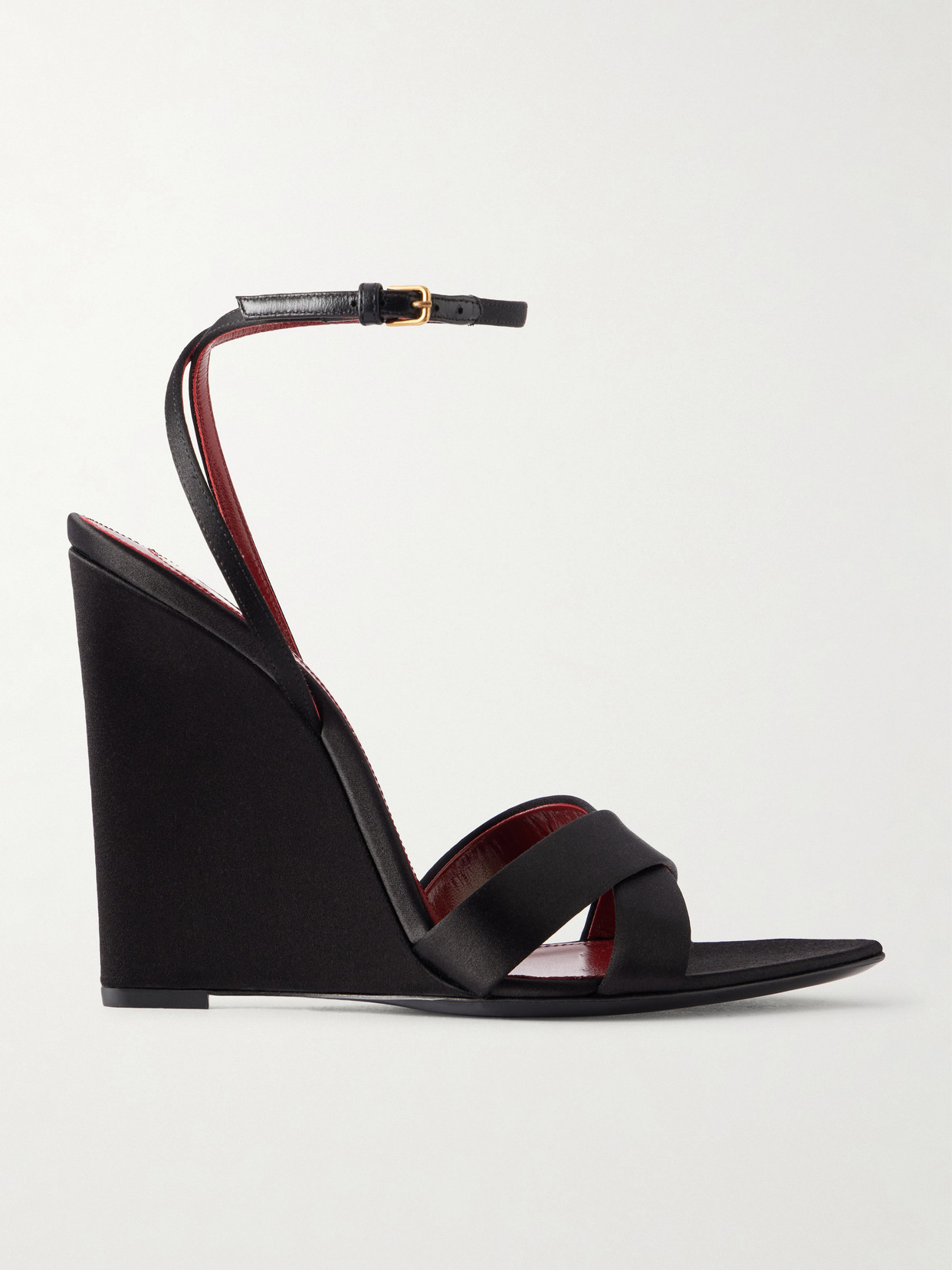 SAINT LAURENT - Lydia Satin Wedge Sandals - Black