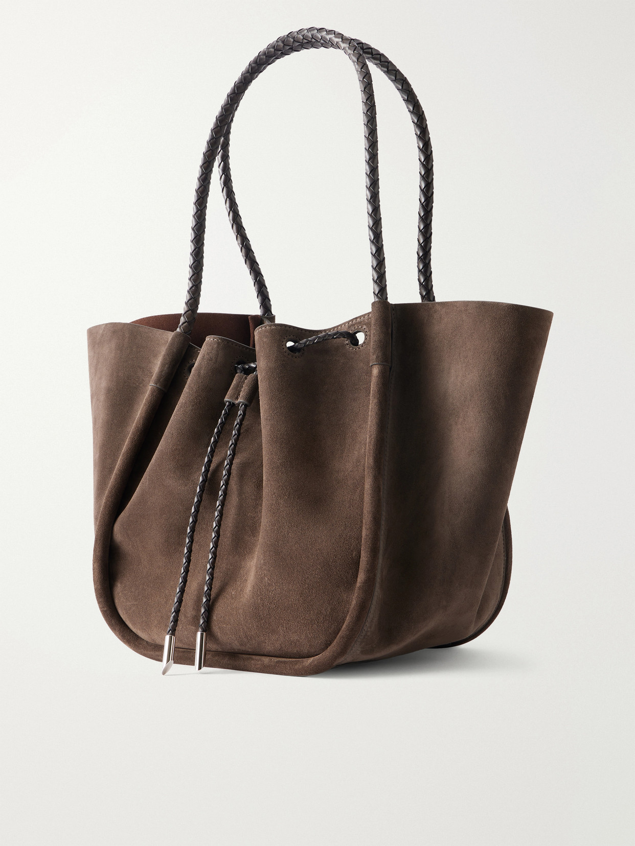 Large Ruched Leather-Trimmed Suede Tote