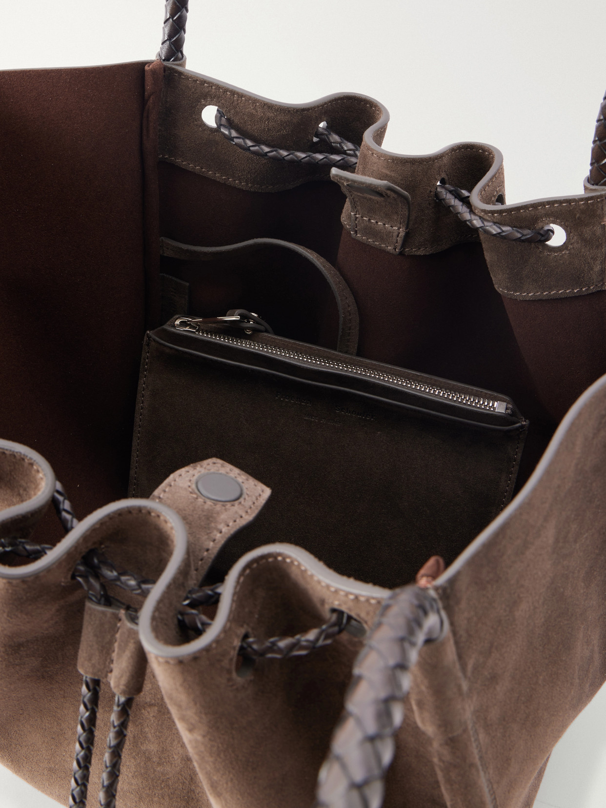 Large Ruched Leather-Trimmed Suede Tote