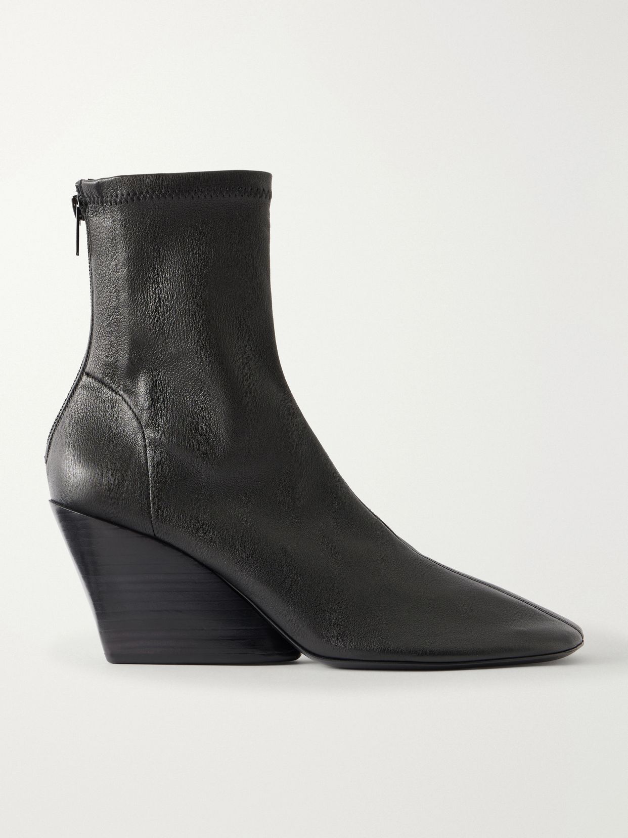 slant leather ankle boots