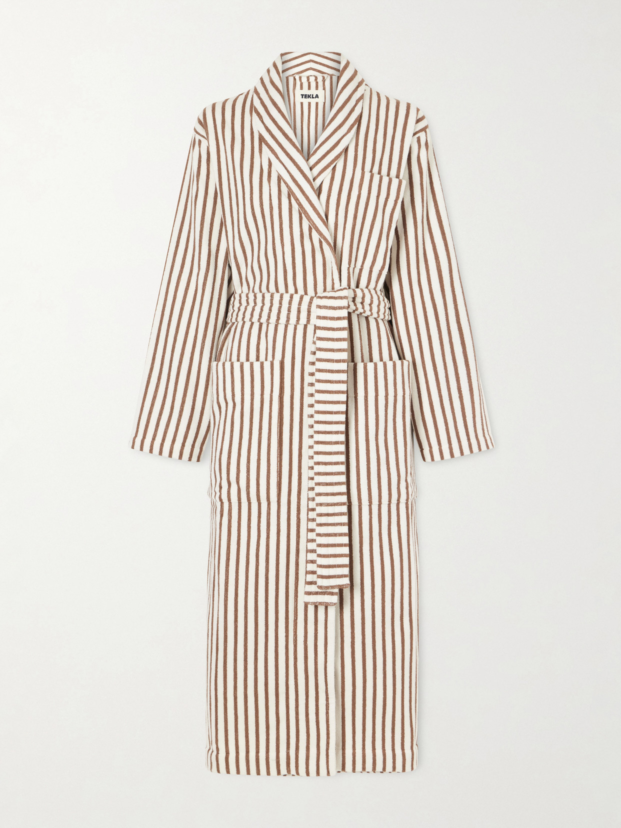 TEKLA - Belted Striped Organic Cotton-terry Robe - Metallic